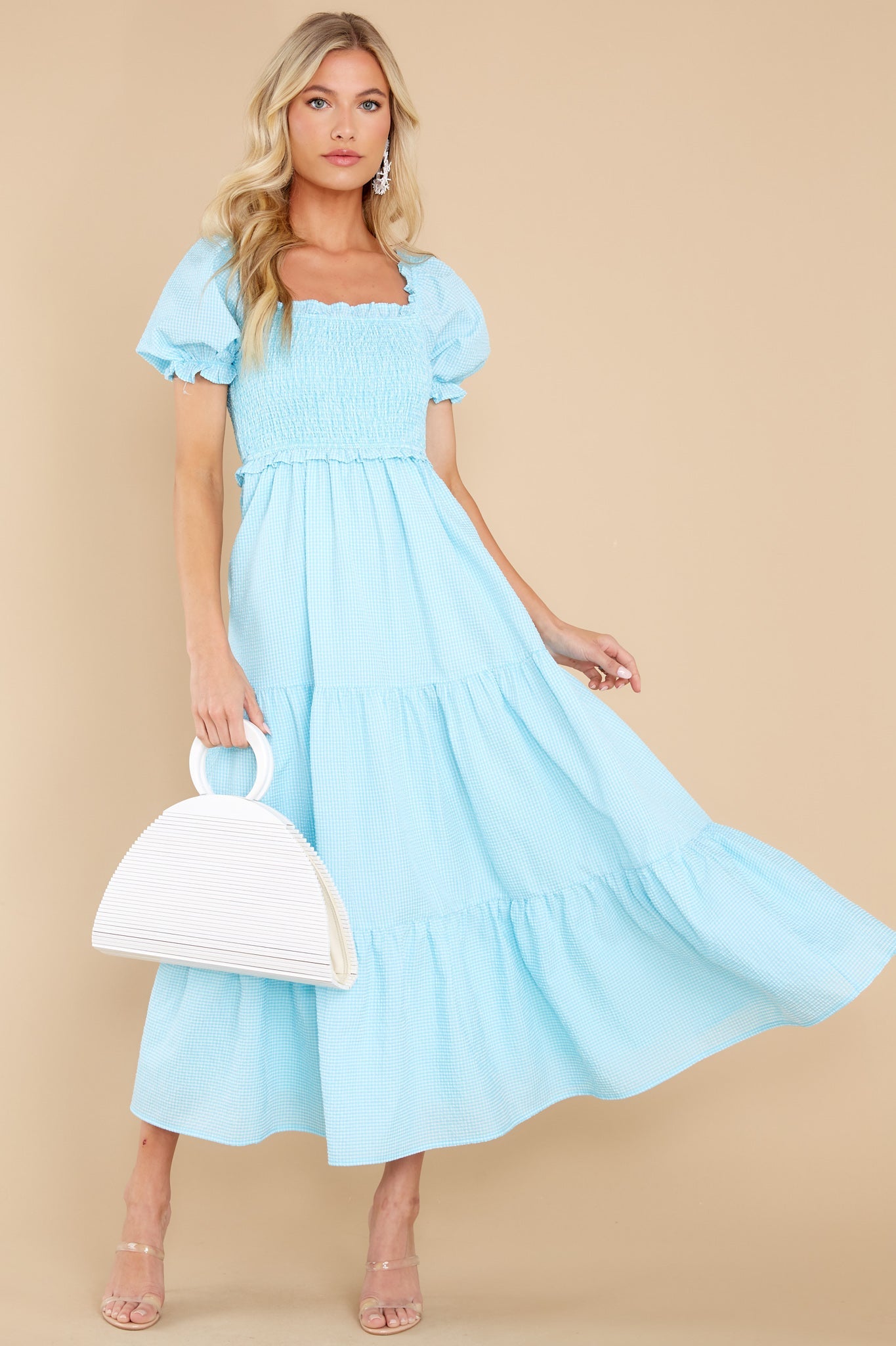 Acts Of Kindness Aqua Blue Gingham Midi Dress