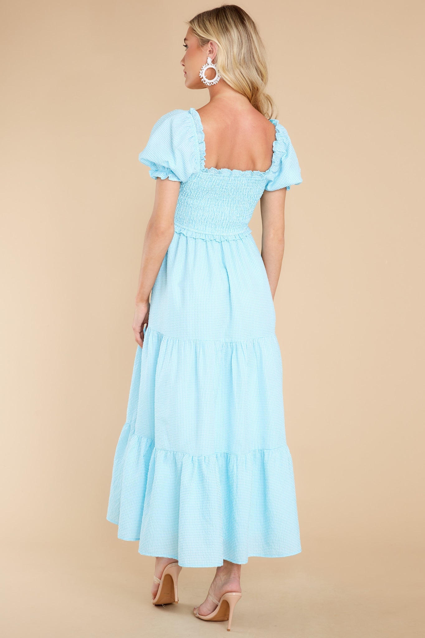 Acts Of Kindness Aqua Blue Gingham Midi Dress