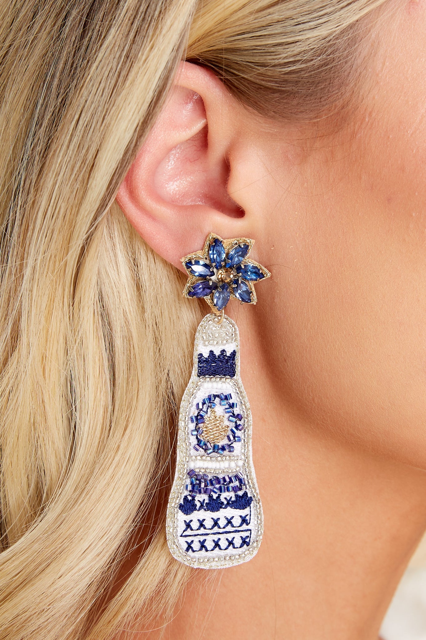 Shot In The Dark Blue Beaded Earrings