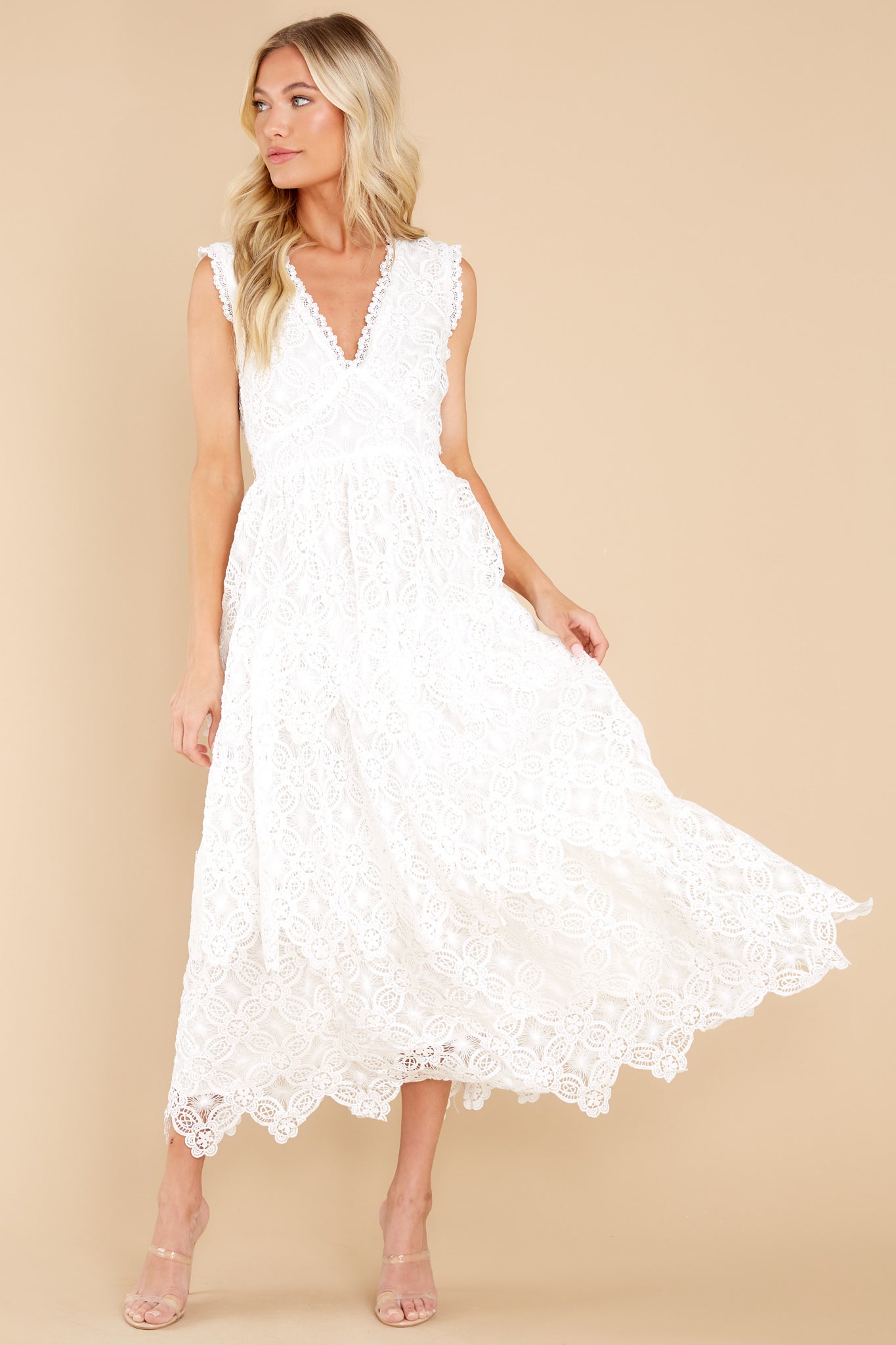 Still In Love White Lace Midi Dress