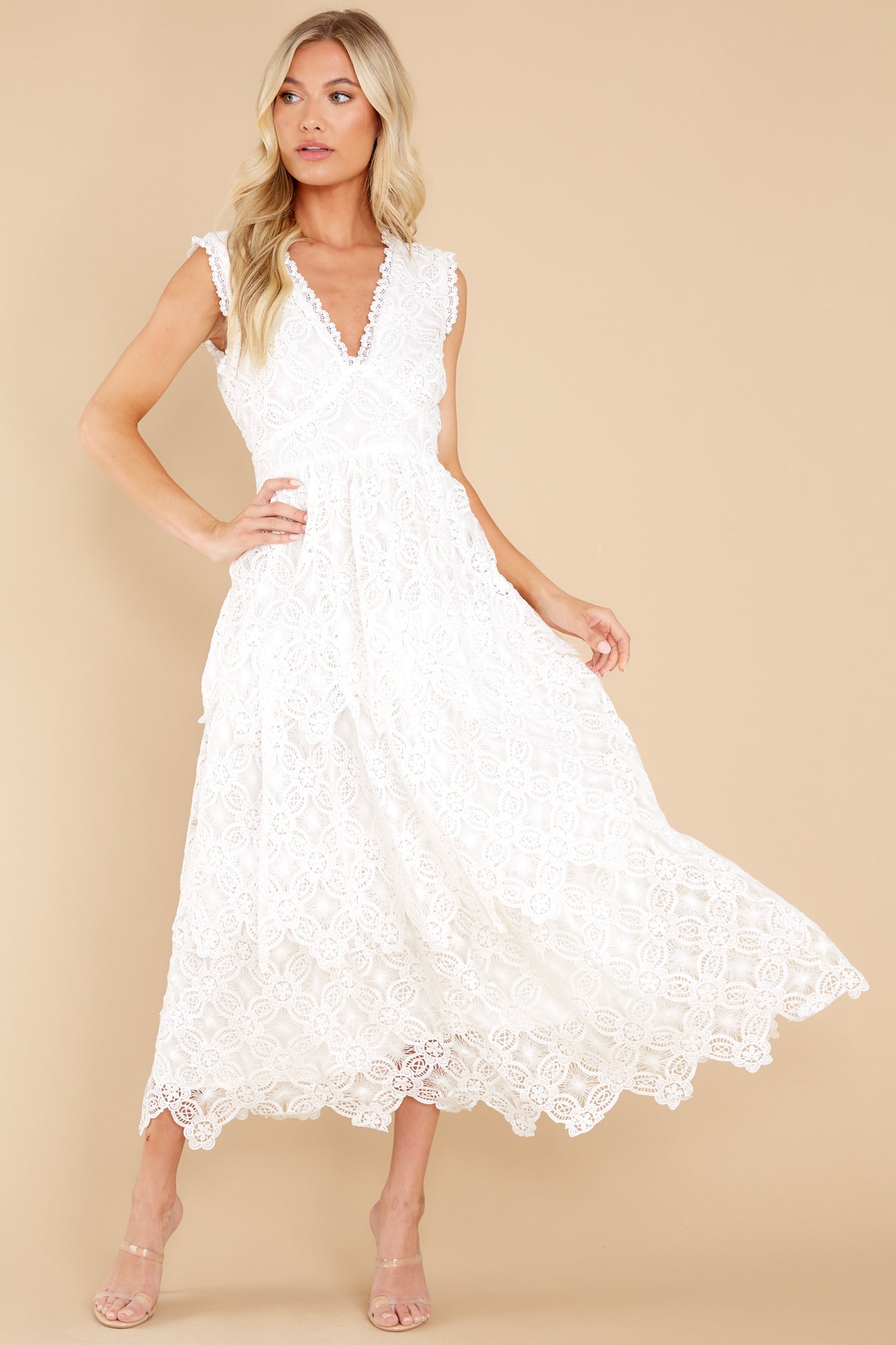 Still In Love White Lace Midi Dress