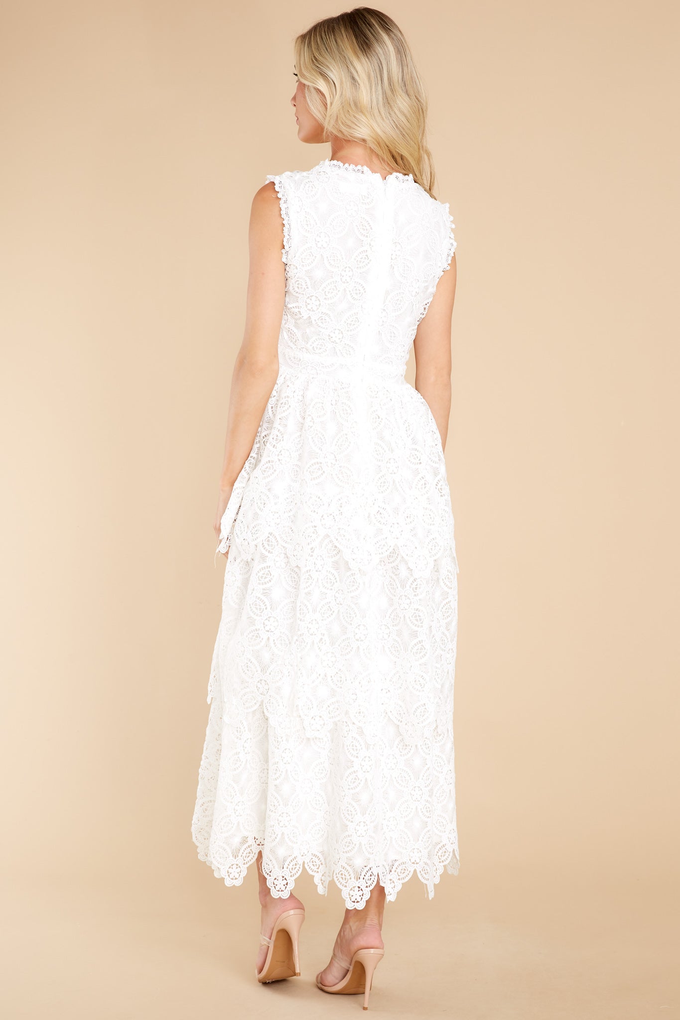 Still In Love White Lace Midi Dress