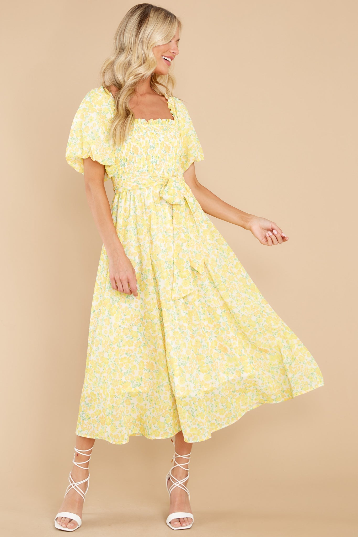 Grow Freely Yellow Floral Print Midi Dress