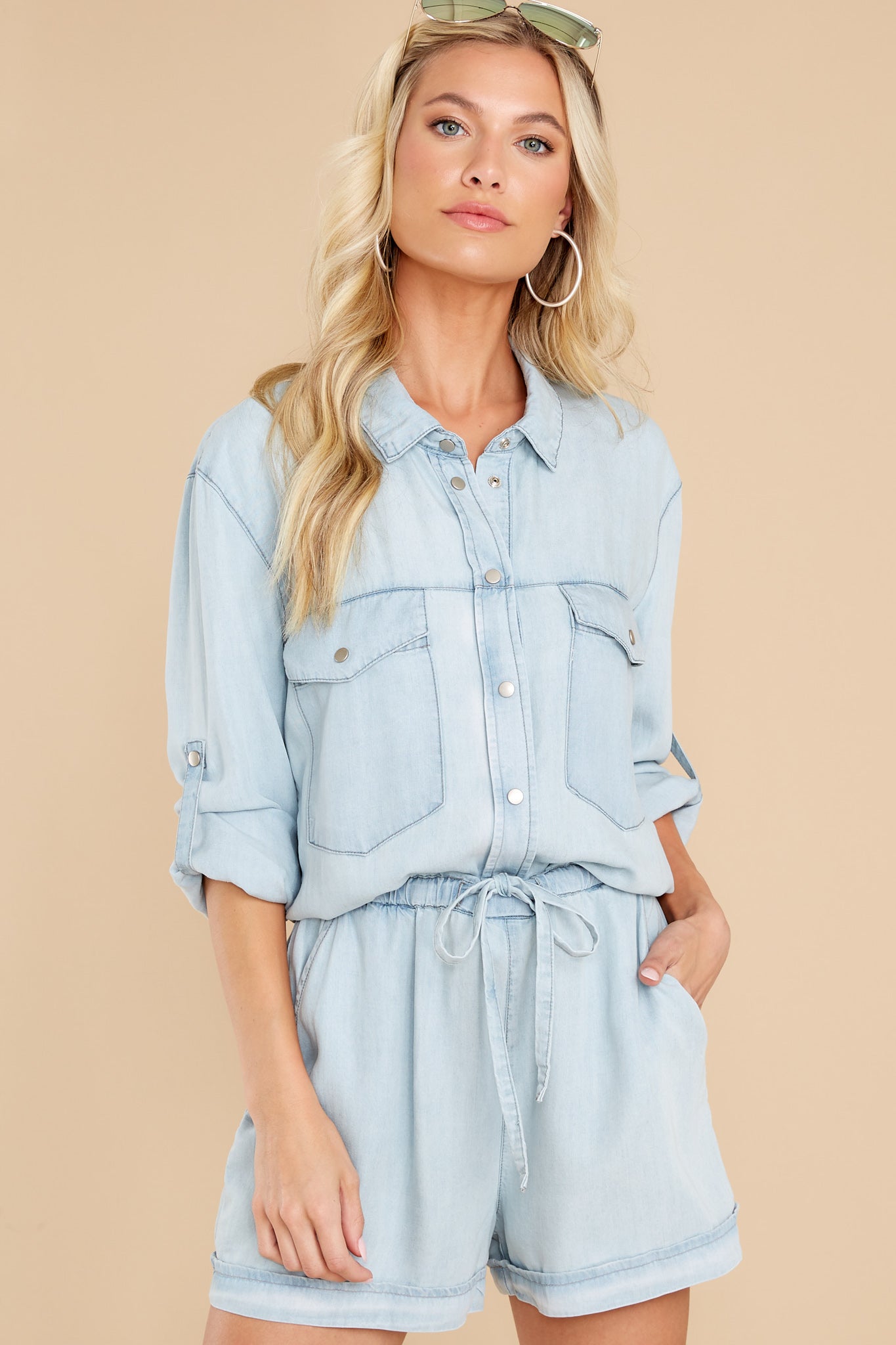 The One I Want Light Chambray Romper