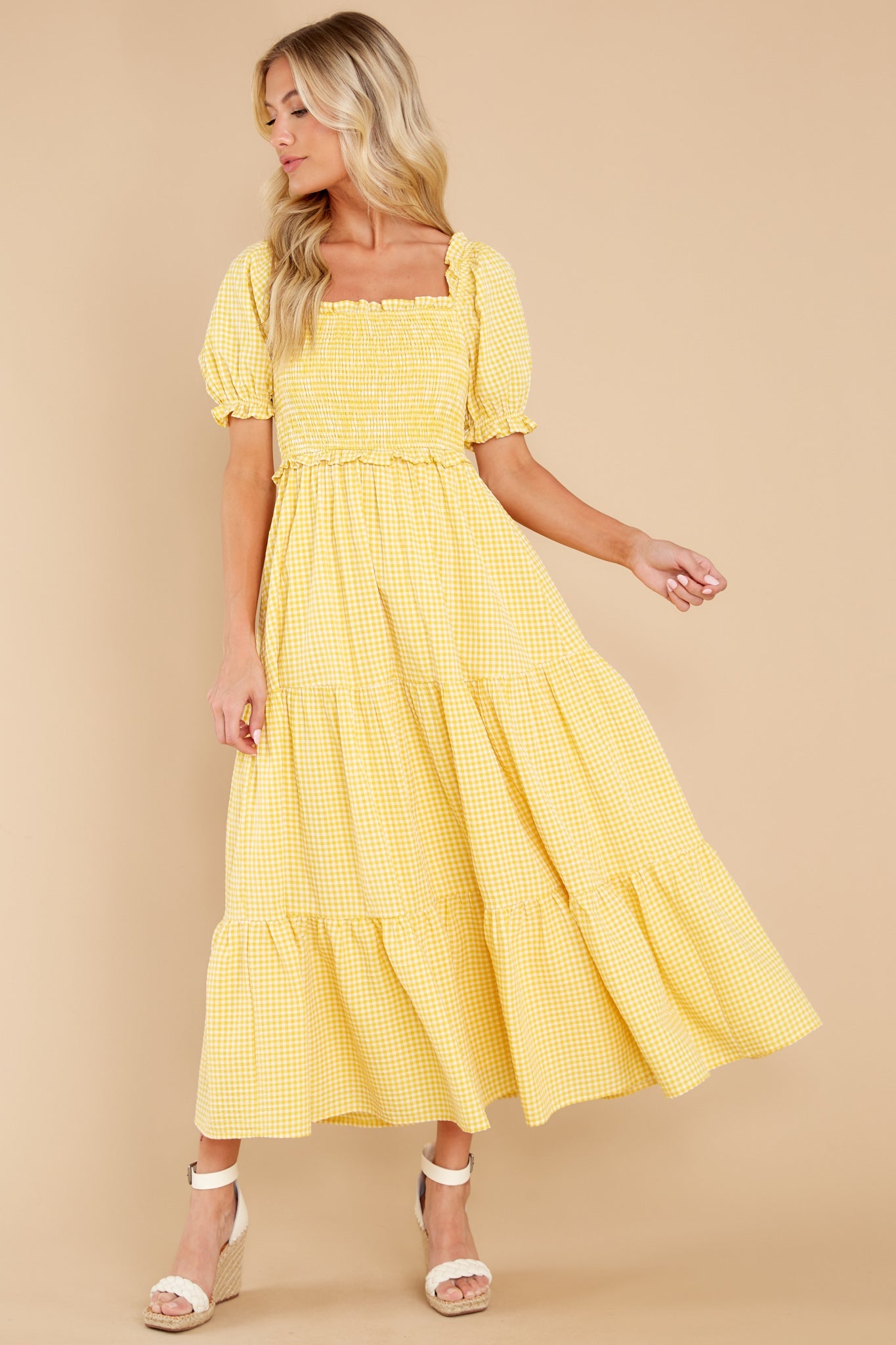 Acts Of Kindness Yellow Gingham Midi Dress