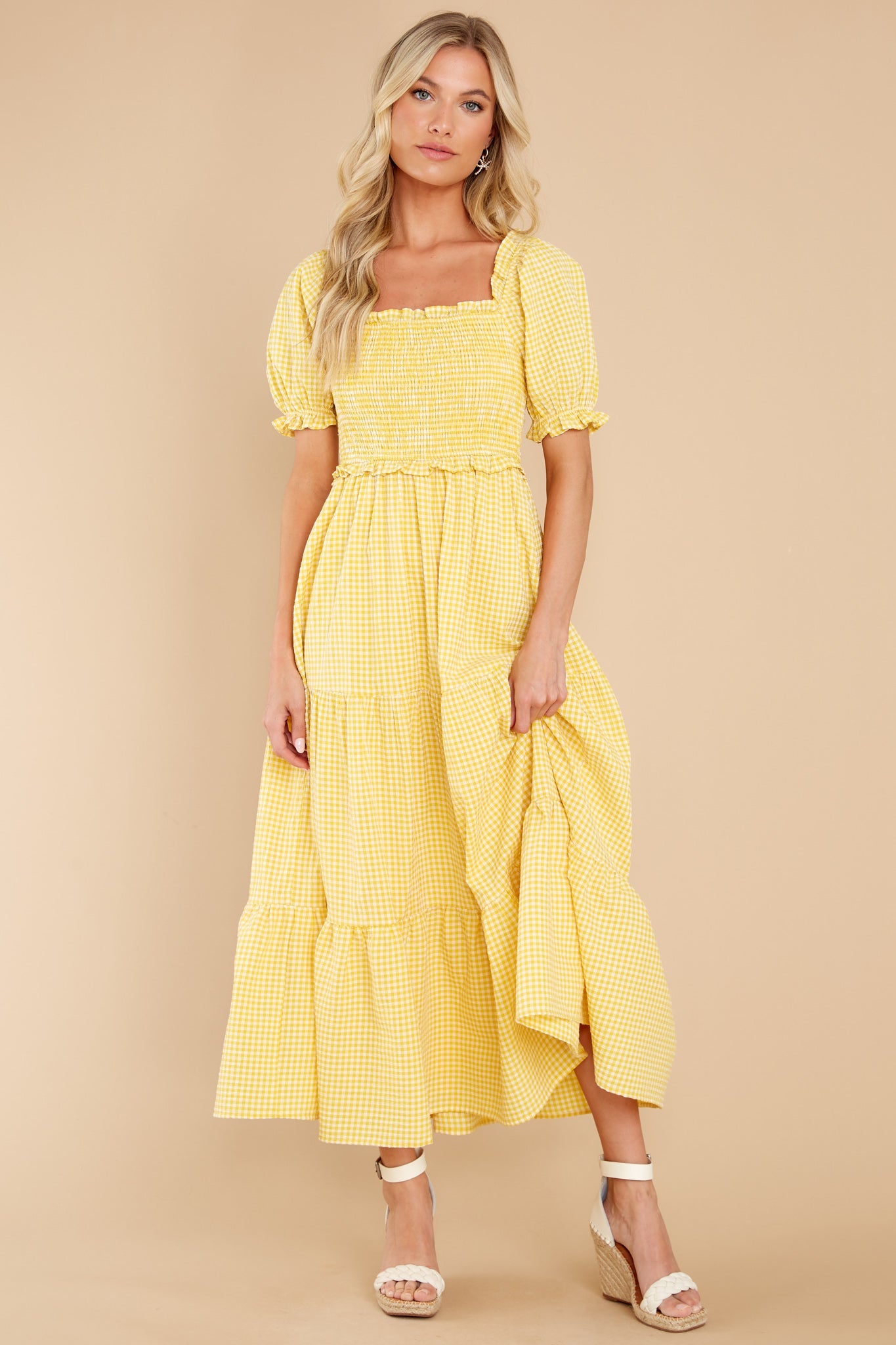 Acts Of Kindness Yellow Gingham Midi Dress