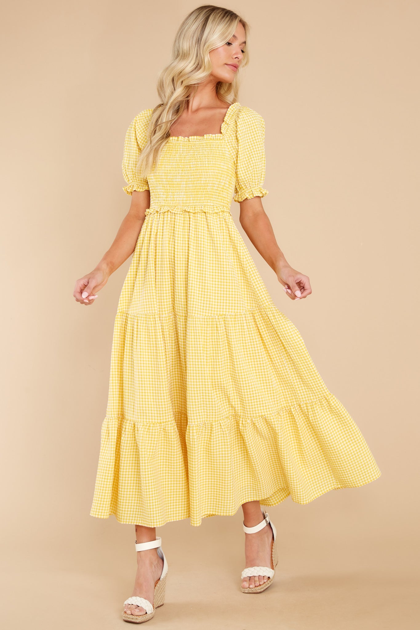 Acts Of Kindness Yellow Gingham Midi Dress