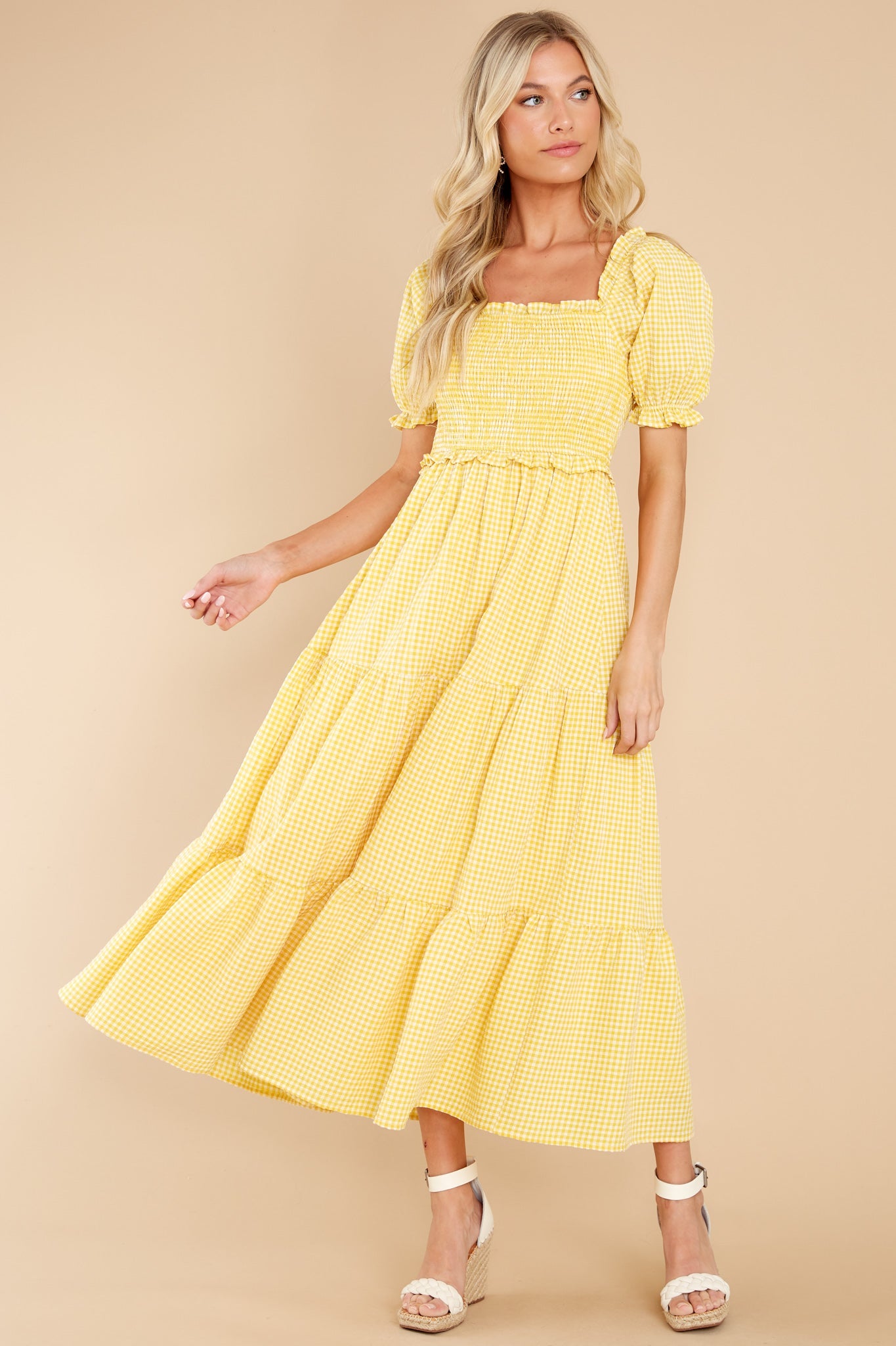 Acts Of Kindness Yellow Gingham Midi Dress