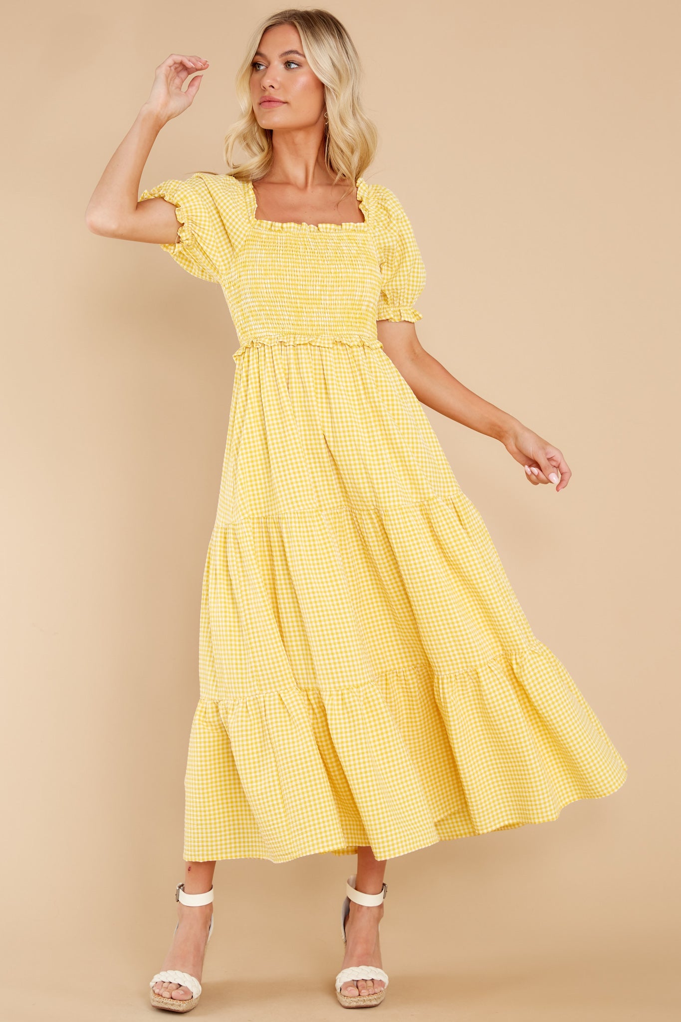 Acts Of Kindness Yellow Gingham Midi Dress