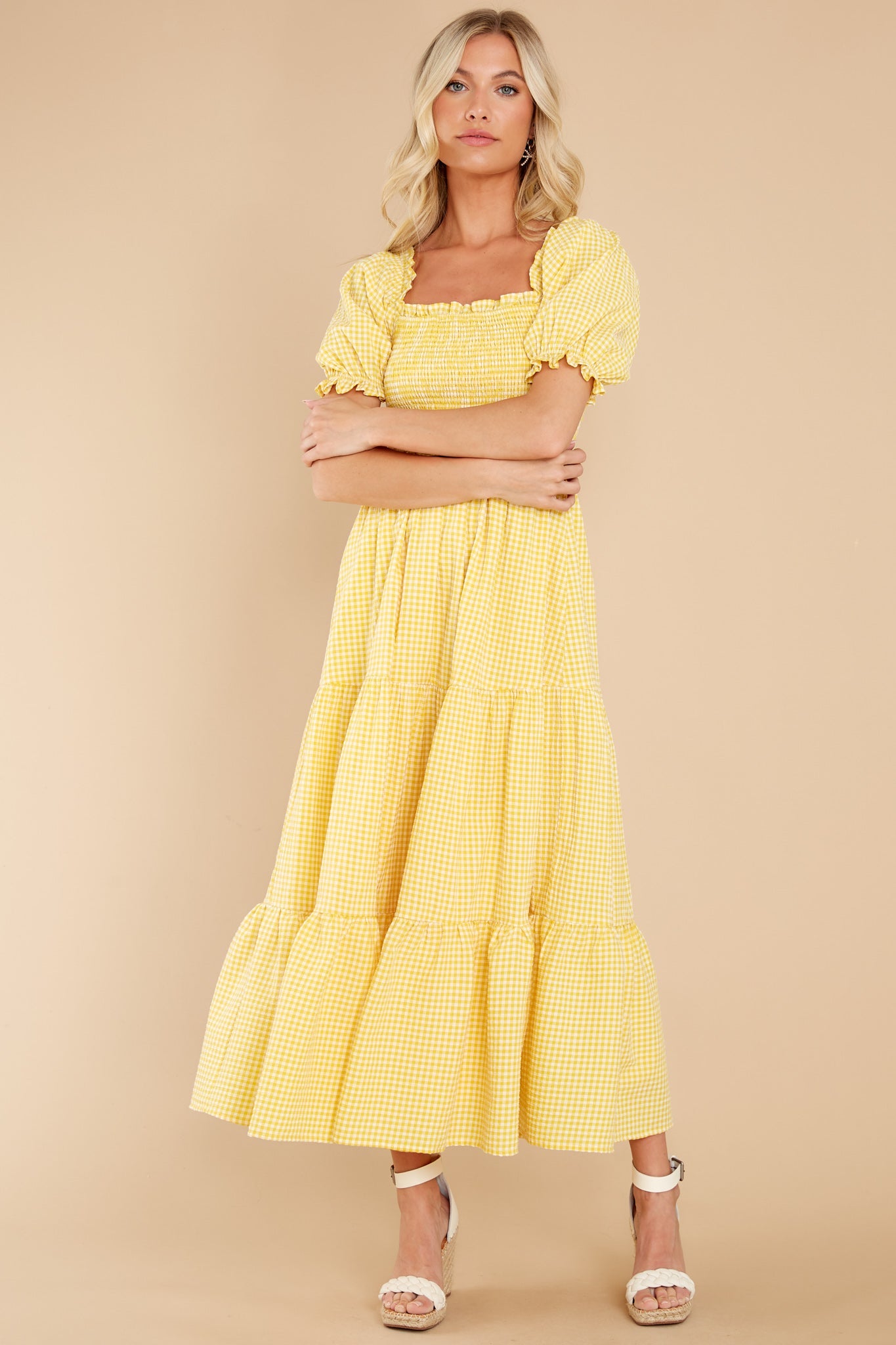 Acts Of Kindness Yellow Gingham Midi Dress