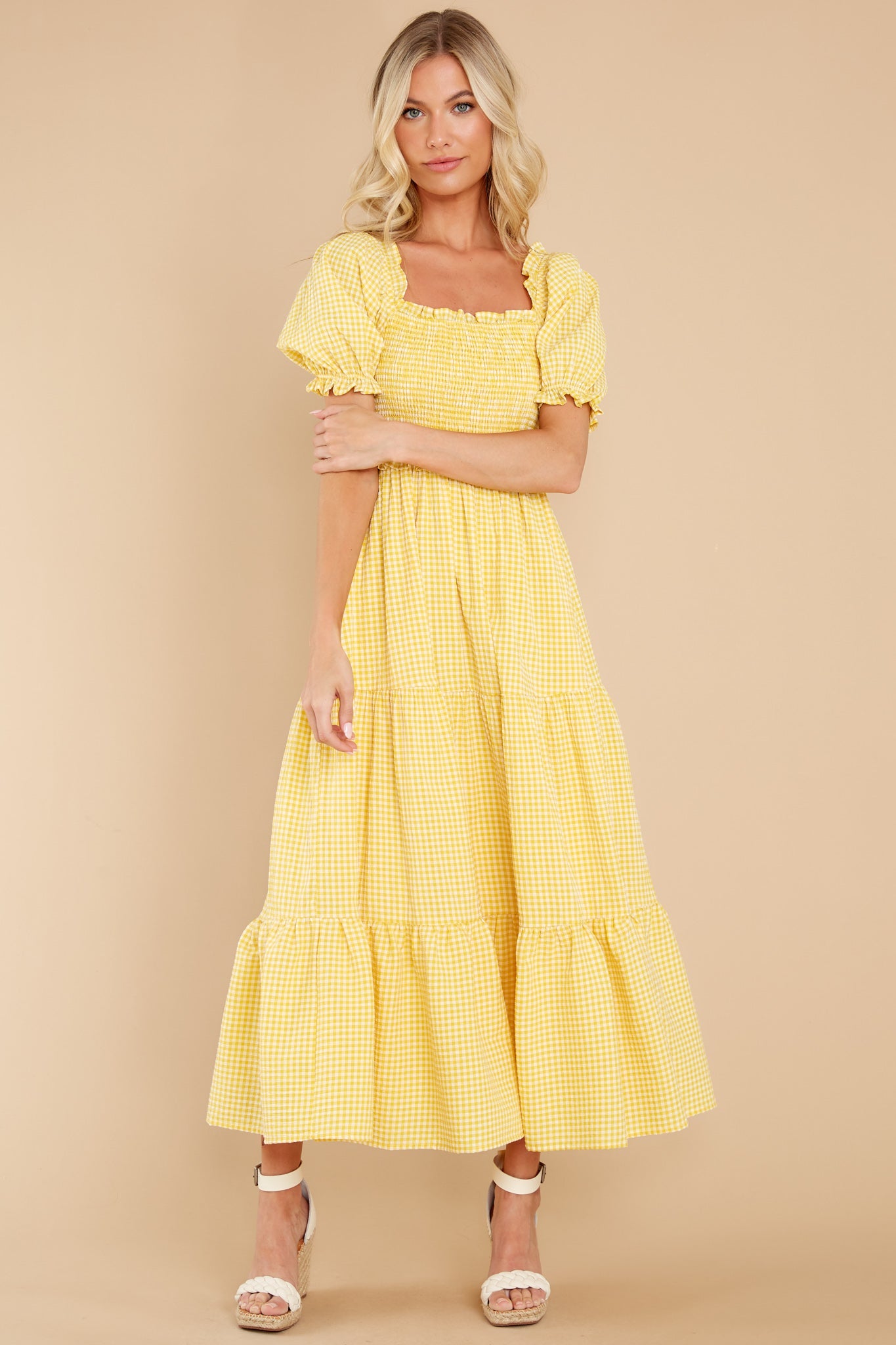 Acts Of Kindness Yellow Gingham Midi Dress