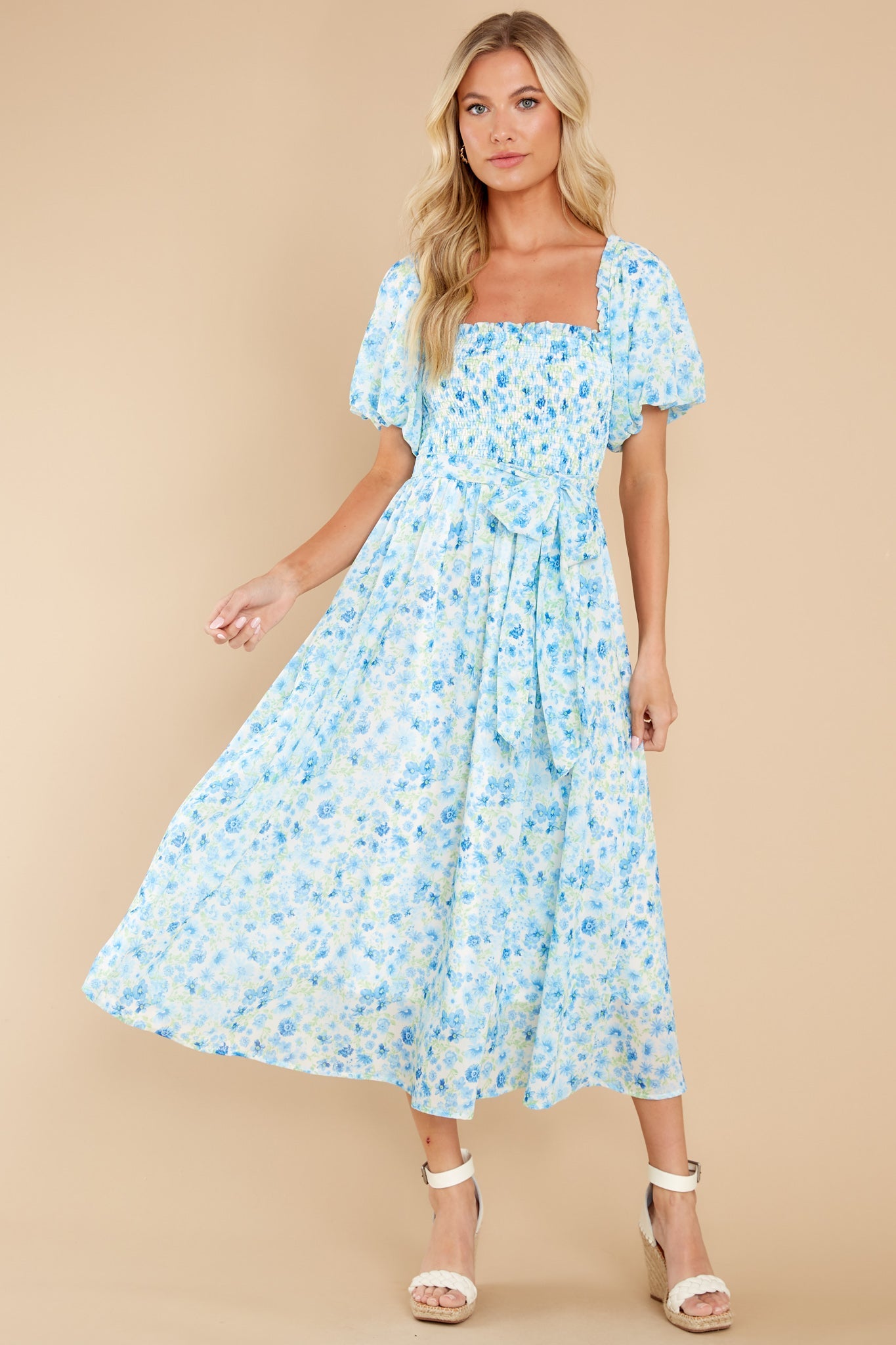 Grow Freely Blue Floral Print Midi Dress