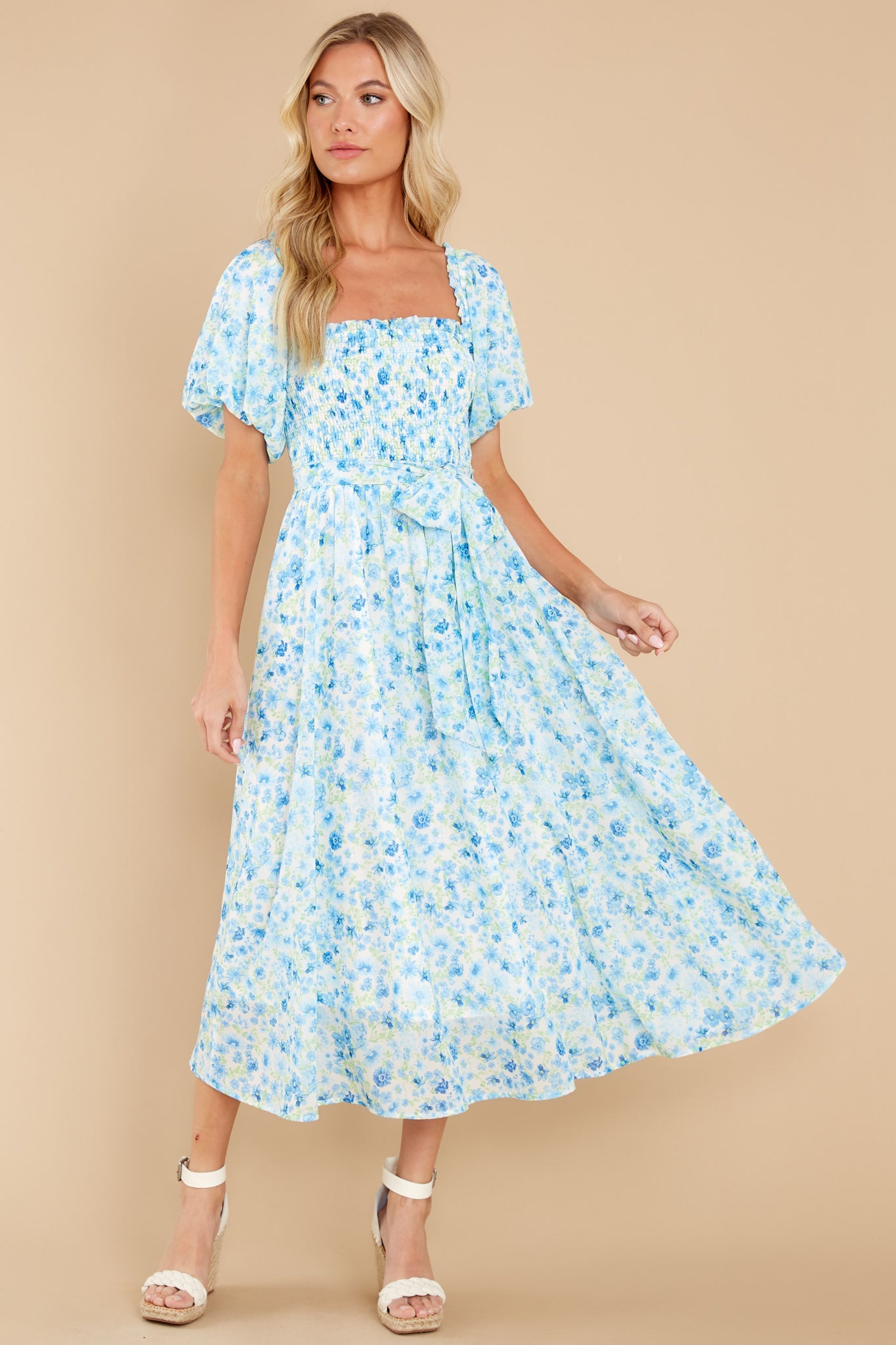 Grow Freely Blue Floral Print Midi Dress