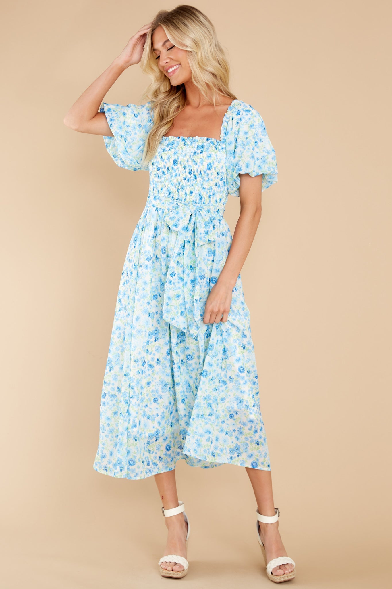 Grow Freely Blue Floral Print Midi Dress