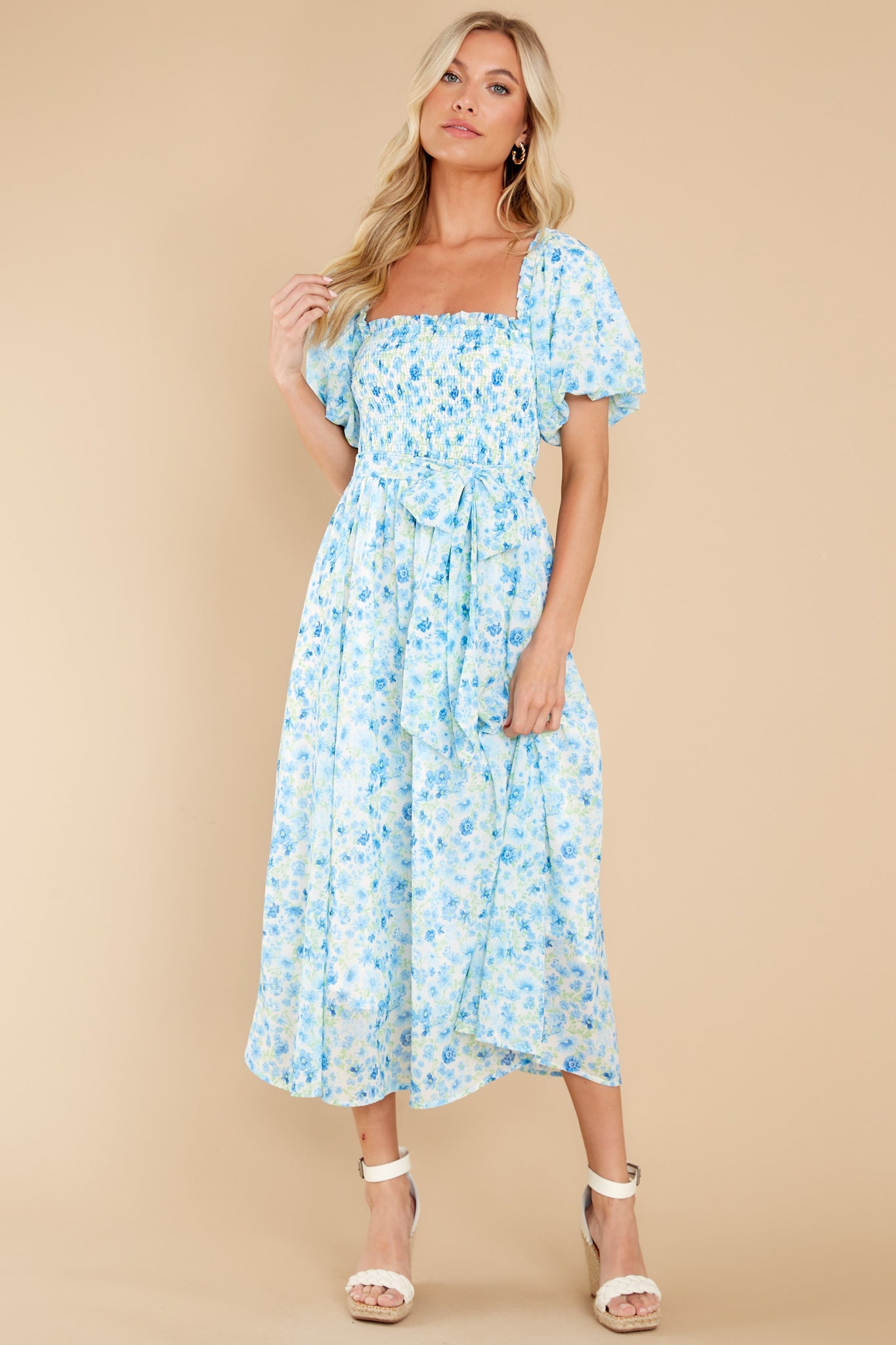 Grow Freely Blue Floral Print Midi Dress