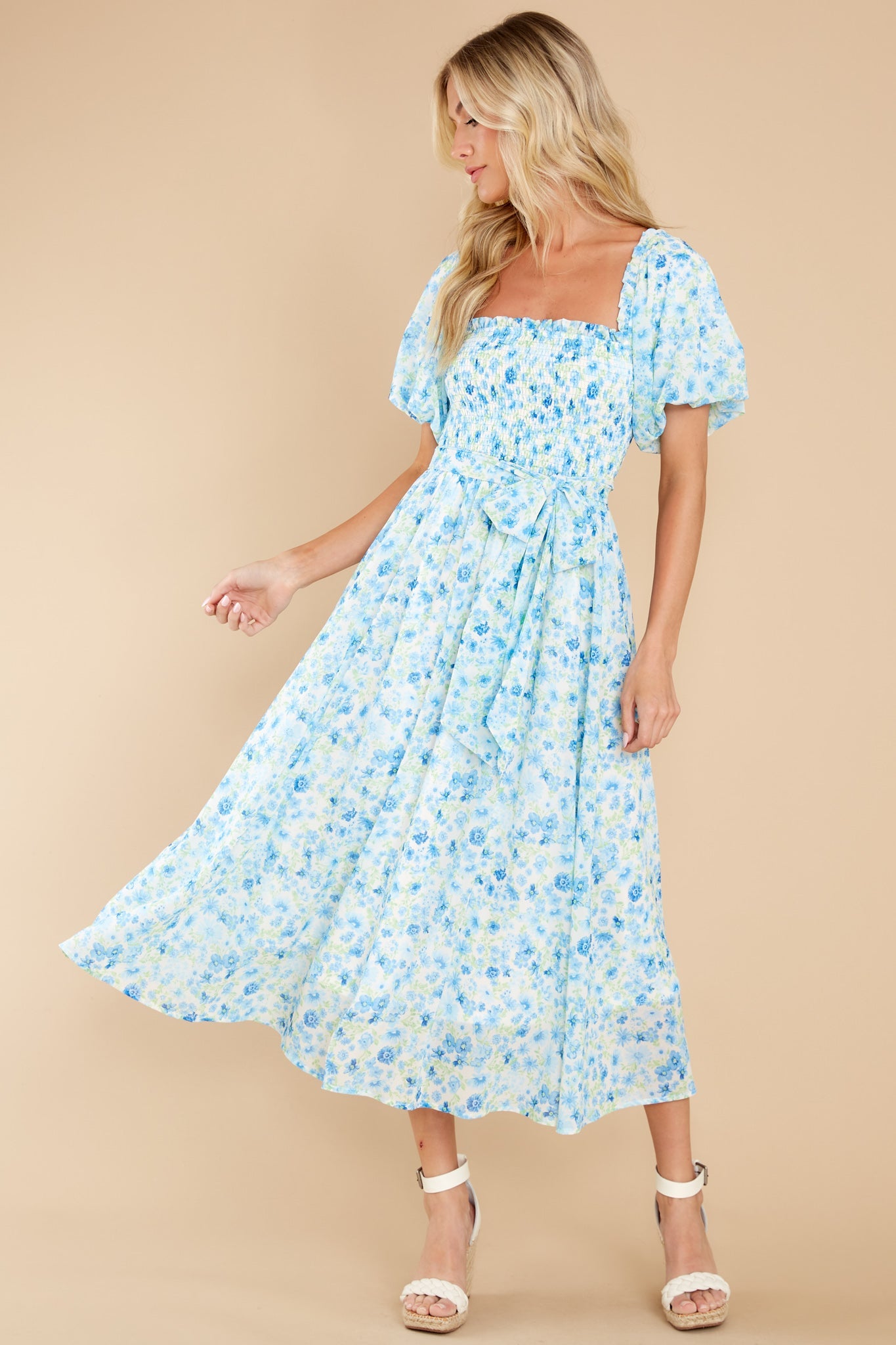 Grow Freely Blue Floral Print Midi Dress