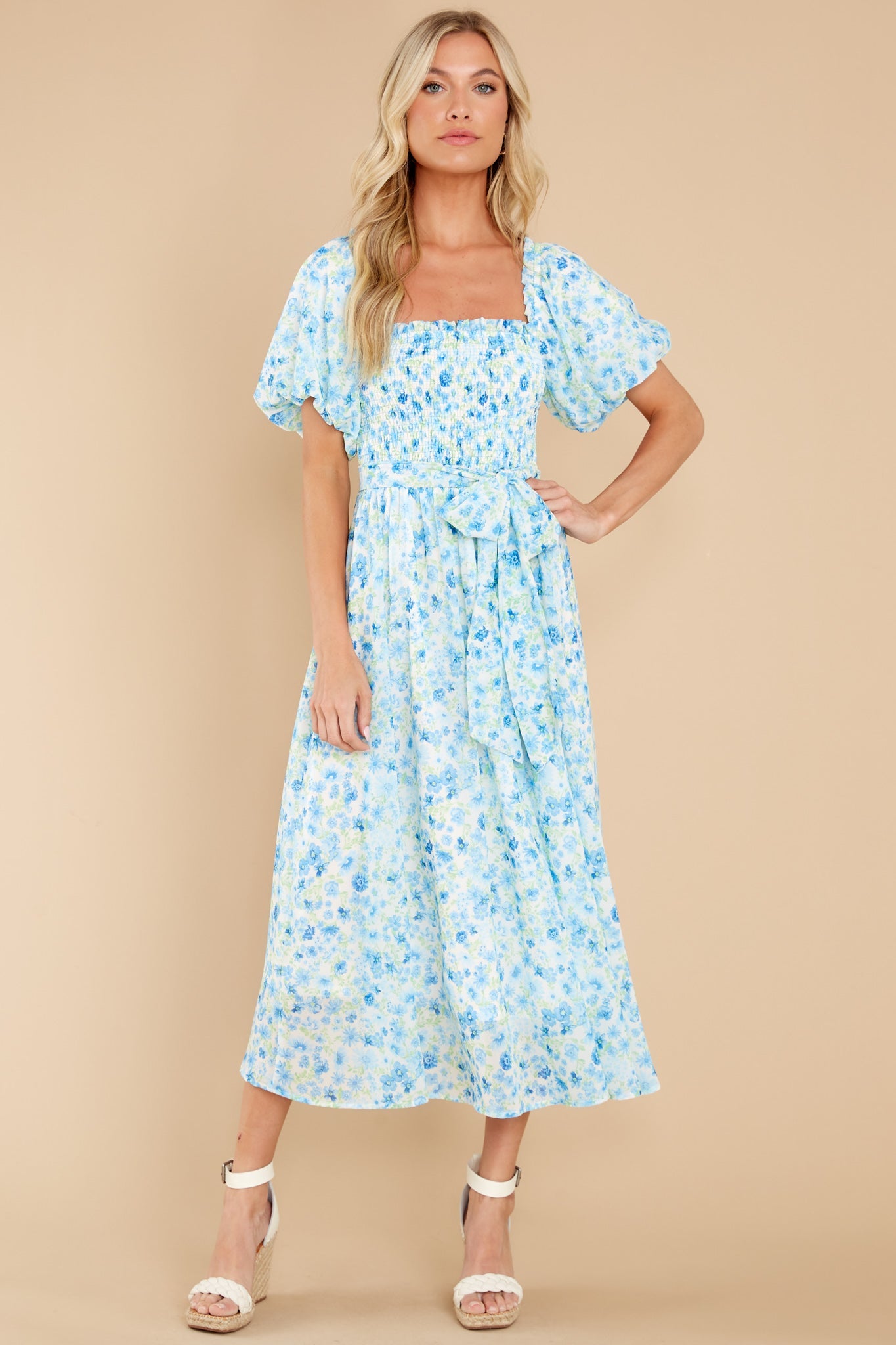 Grow Freely Blue Floral Print Midi Dress