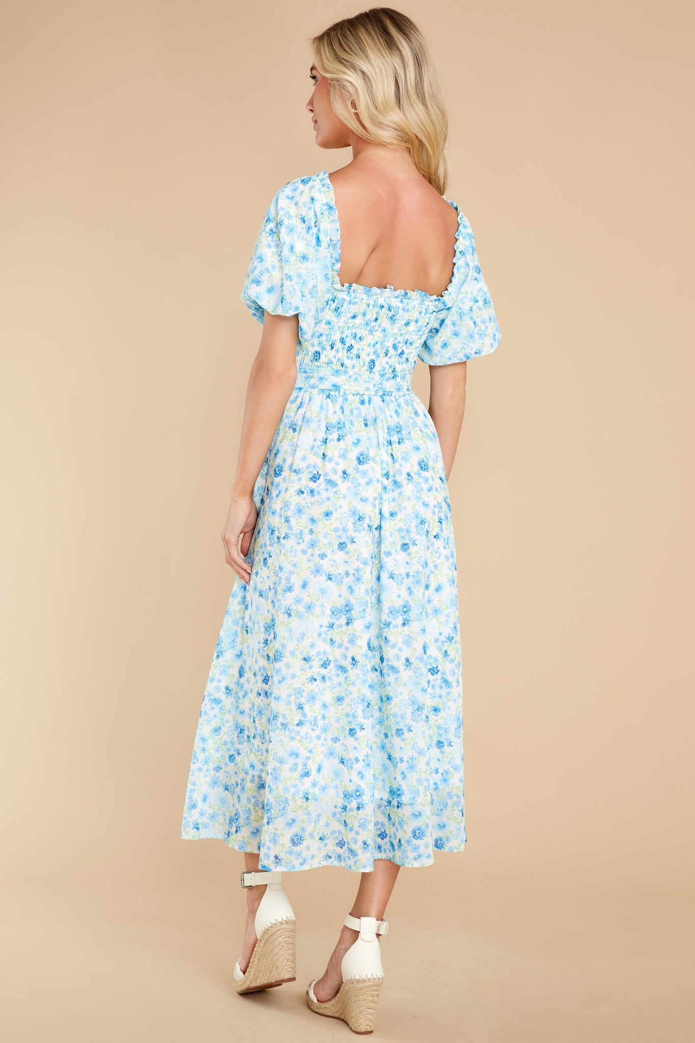 Grow Freely Blue Floral Print Midi Dress