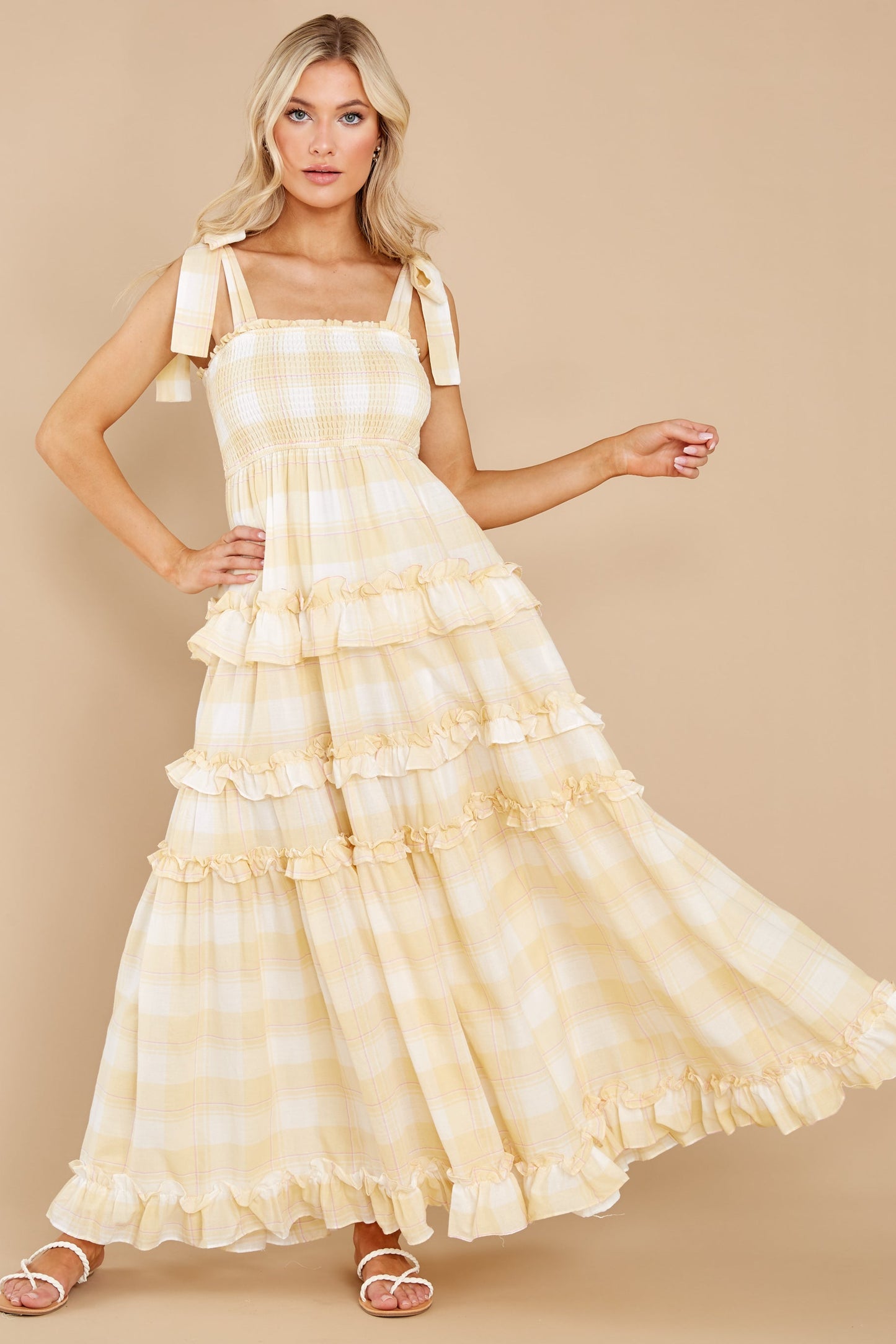 Turn Up The Radio Yellow Gingham Maxi Dress