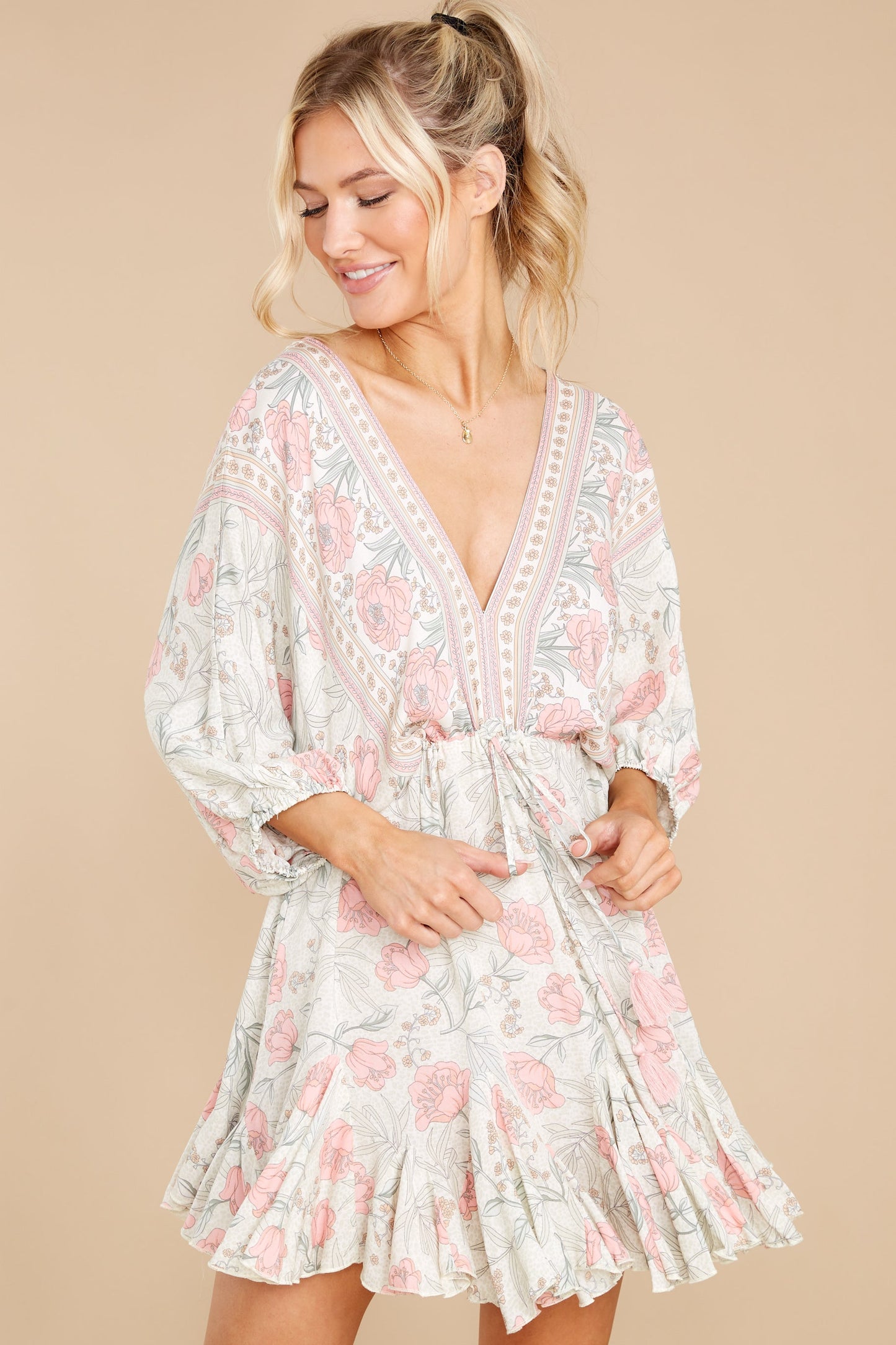 Invest In Love Ivory Floral Print Dress