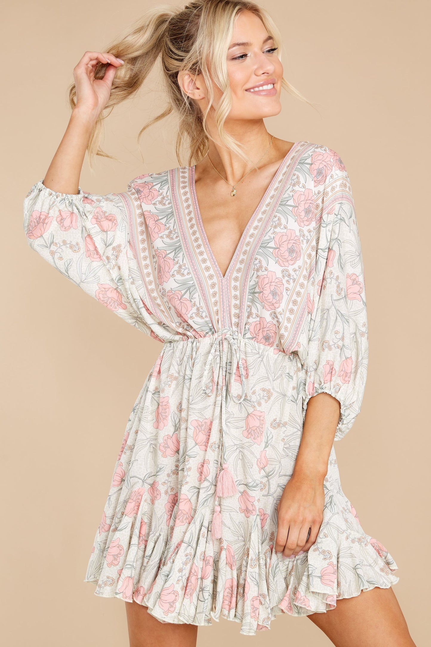 Invest In Love Ivory Floral Print Dress