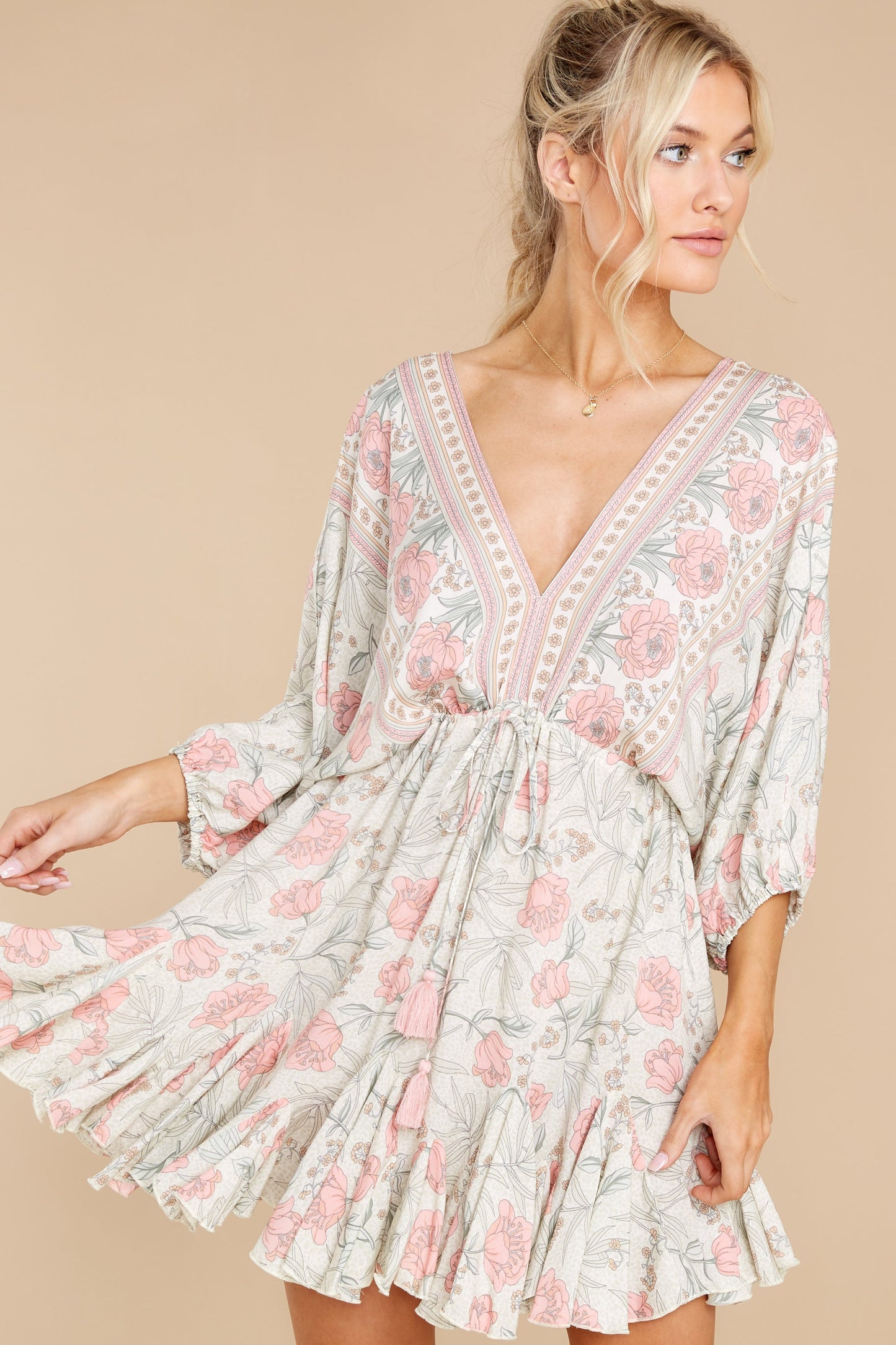 Invest In Love Ivory Floral Print Dress