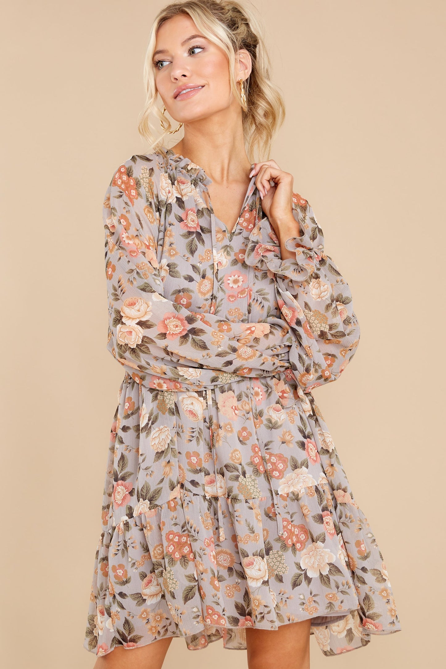 Garden Storm Grey Floral Print Dress