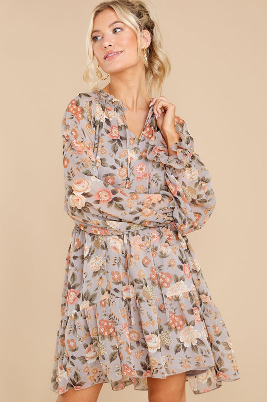 Garden Storm Grey Floral Print Dress