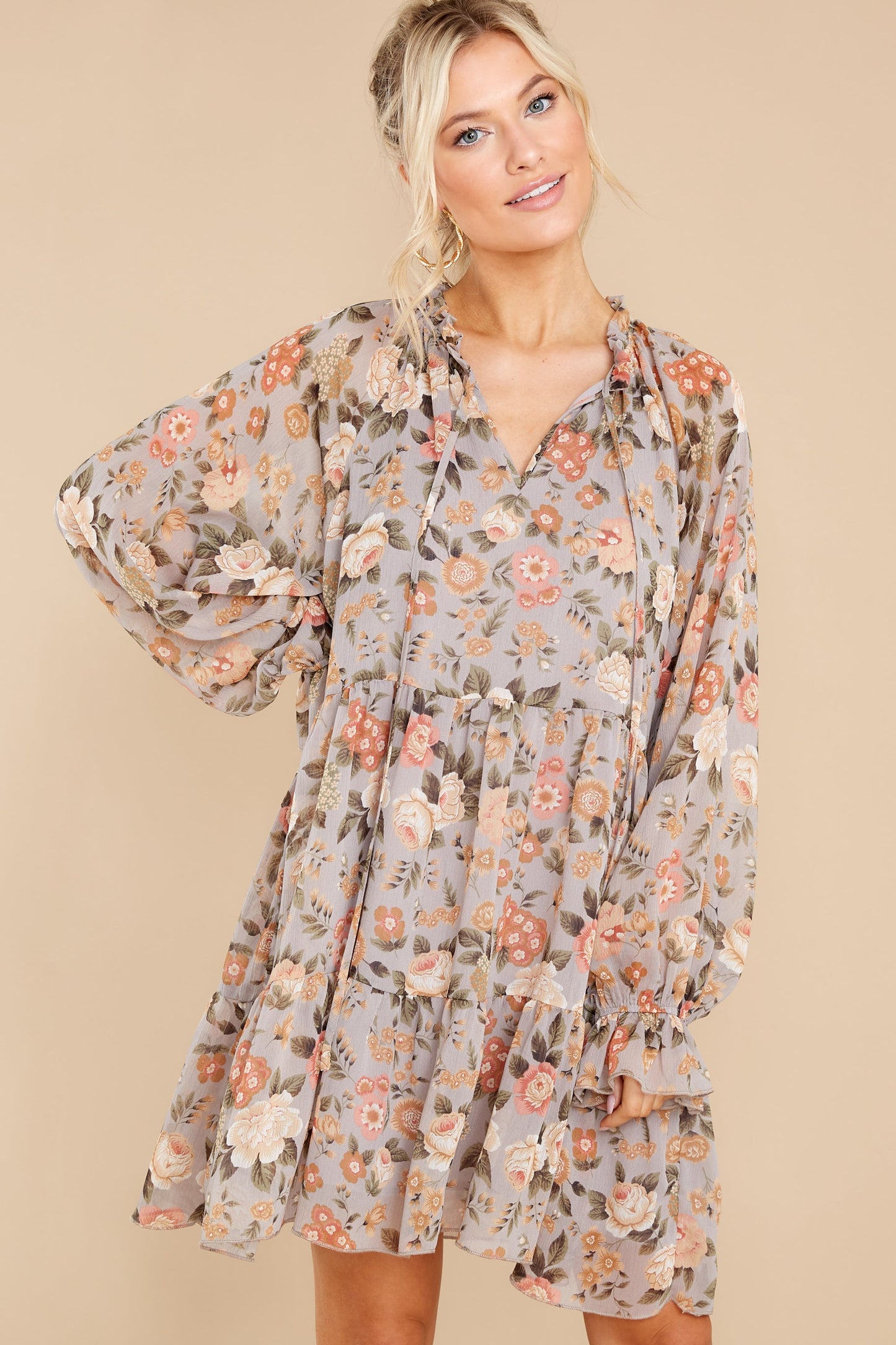 Garden Storm Grey Floral Print Dress