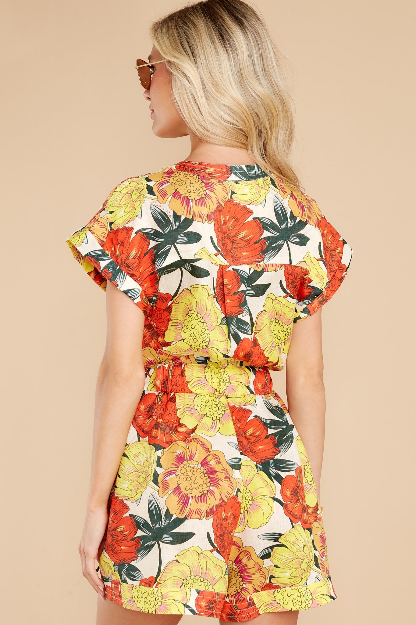 Tanning In The Tropics Yellow Multi Floral Print Romper