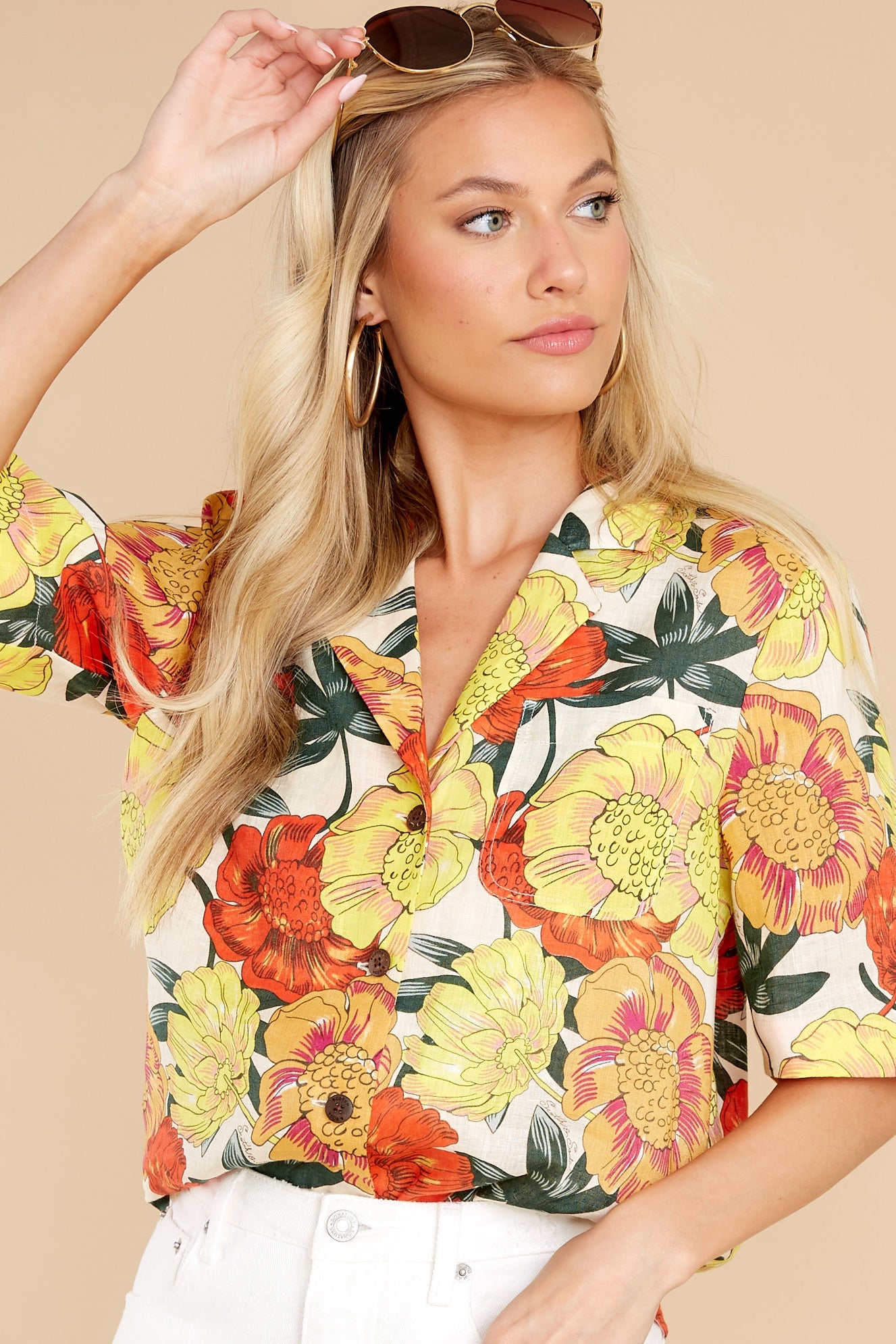 Honolulu Nights Yellow Multi Floral Print Hawaiian Shirt