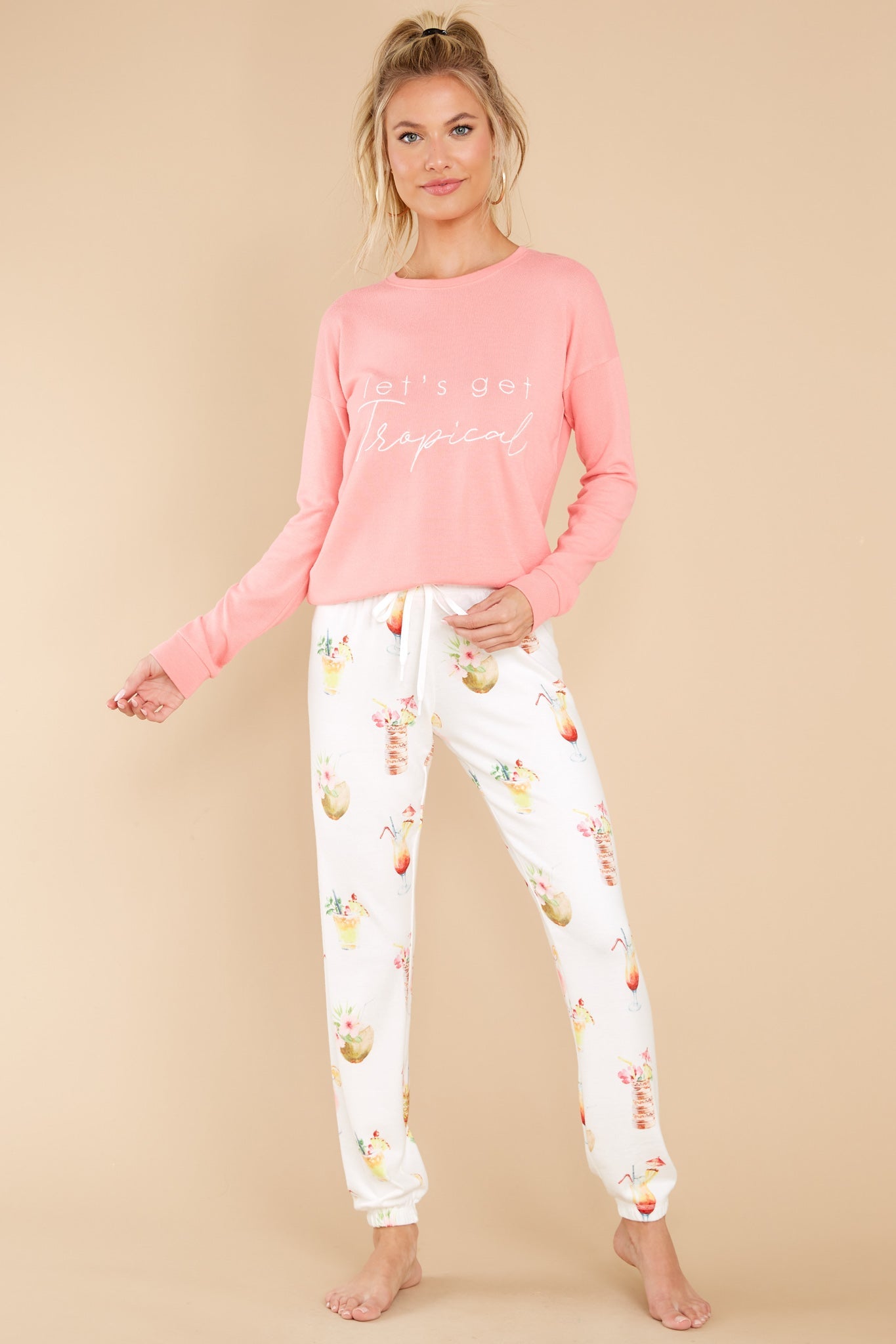Let's Get Tropical Cocktail Print Banded Pants