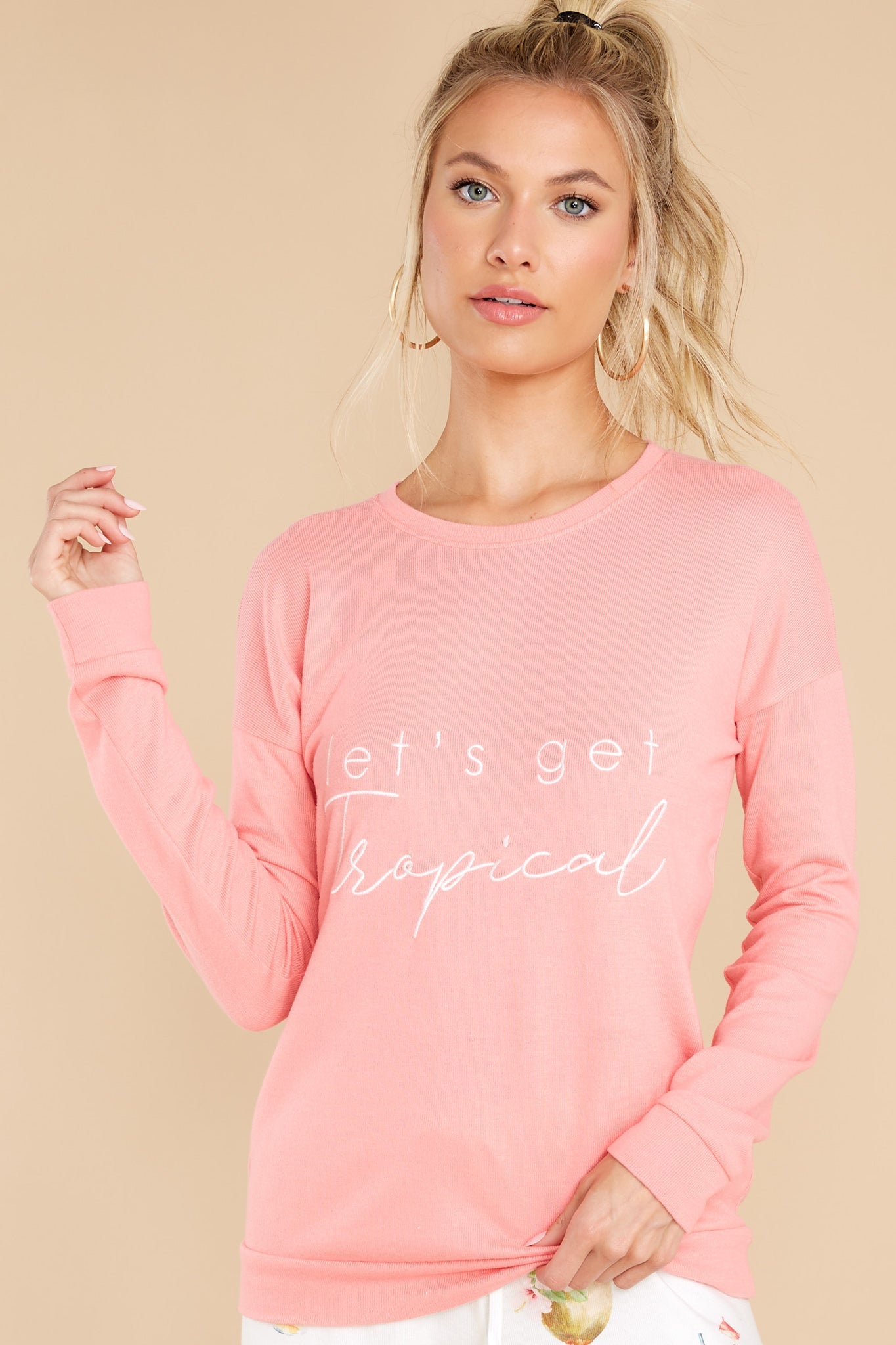 Let's Get Tropical Coral Long Sleeve Top