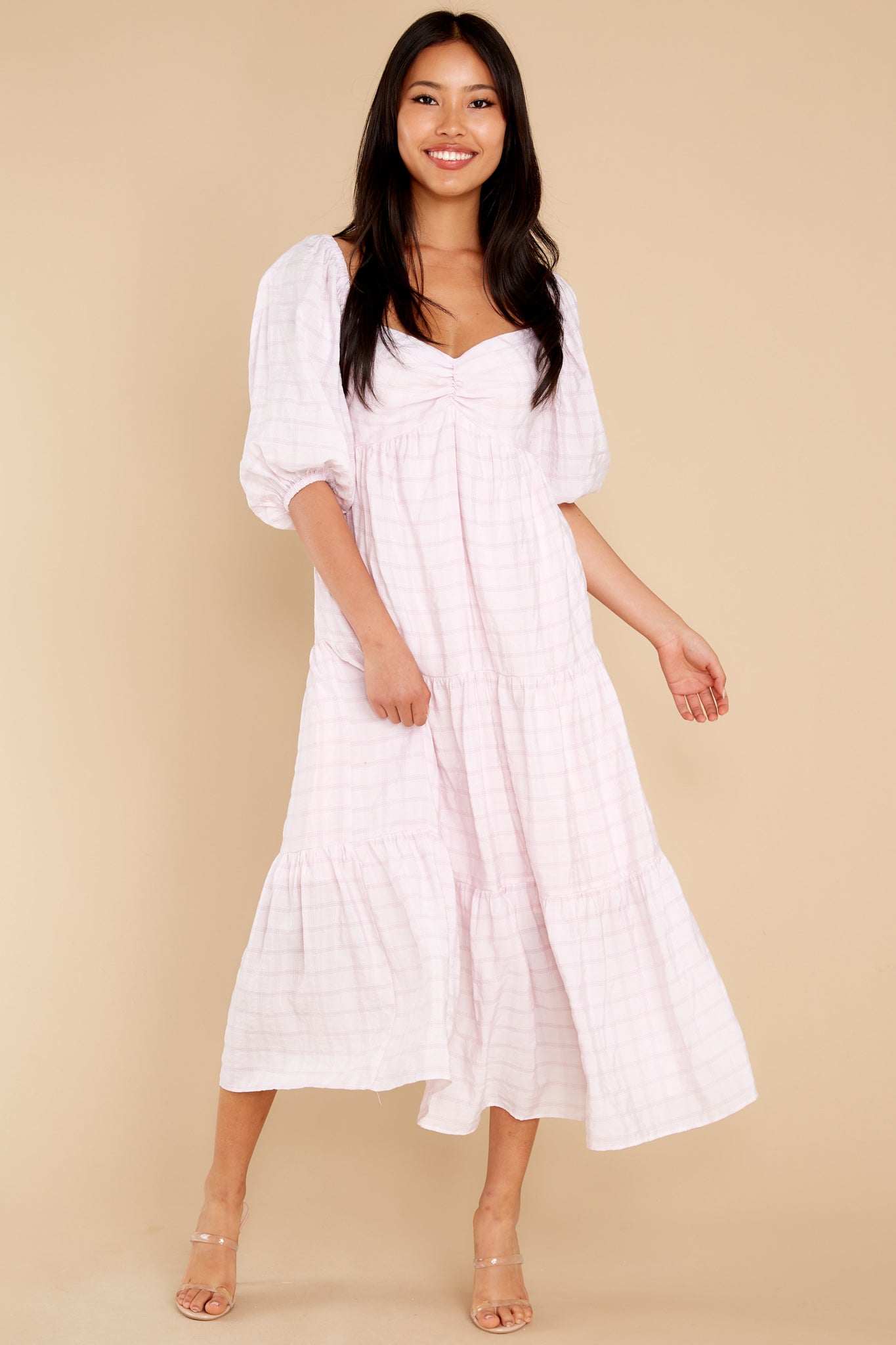 Nive Pink White Midi Dress
