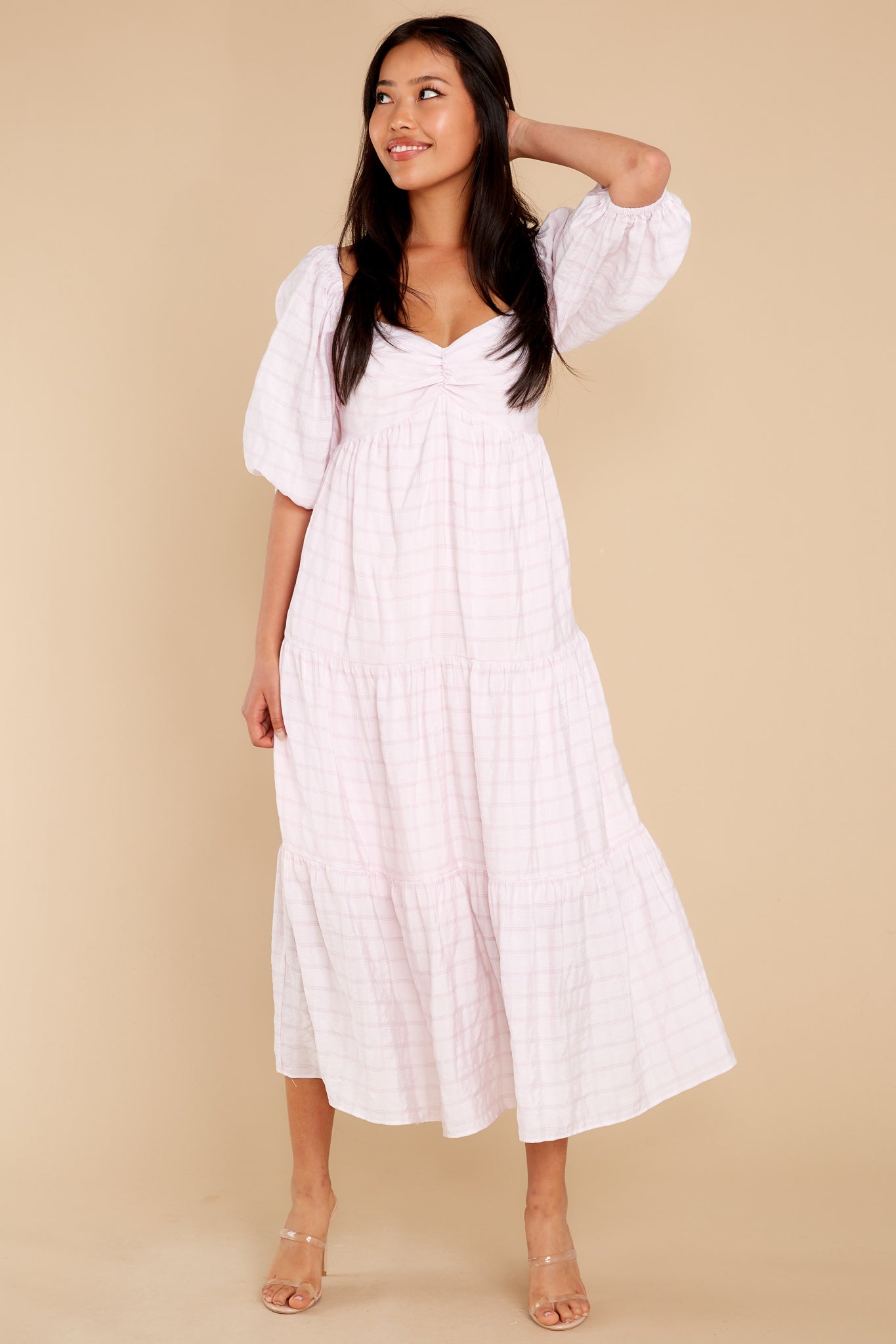Nive Pink White Midi Dress