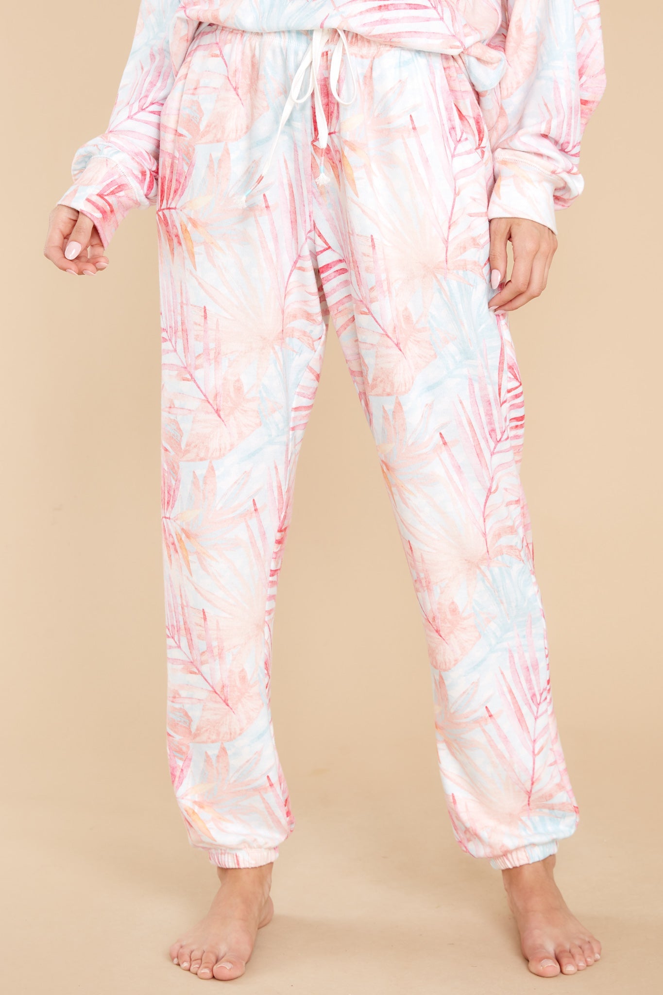 Peachy Party Tropical Print Banded Pants