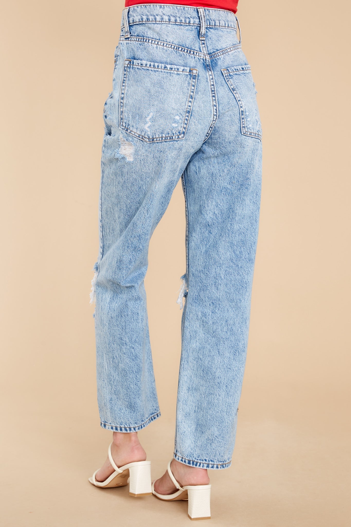 Wish Me Luck Light Acid Wash Distressed Mom Jeans