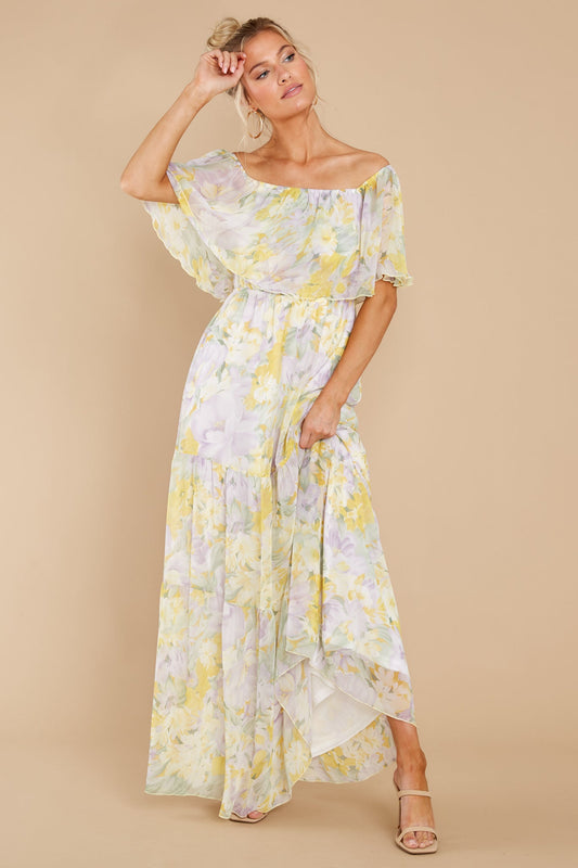 Washed Memories White And Yellow Floral Print Maxi Dress