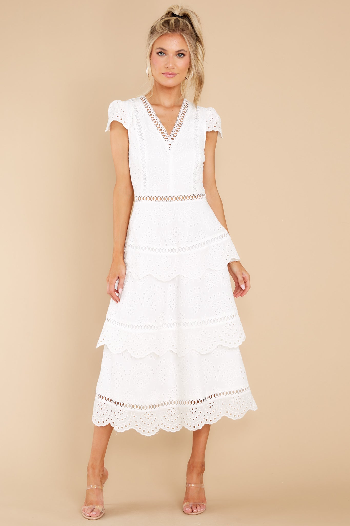 Brunch Out White Eyelet Midi Dress