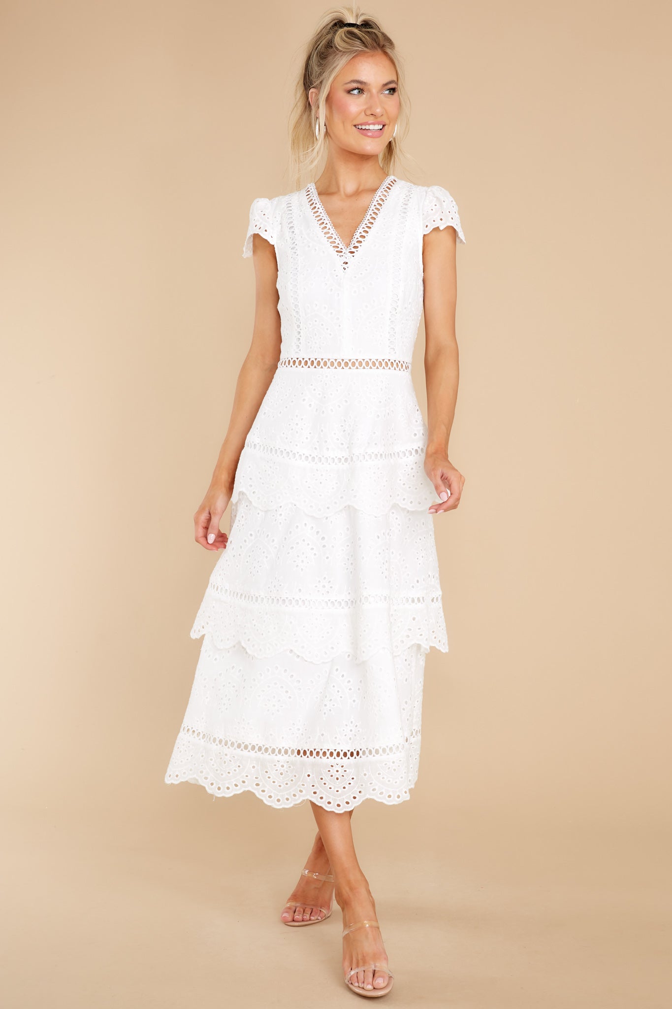 Brunch Out White Eyelet Midi Dress