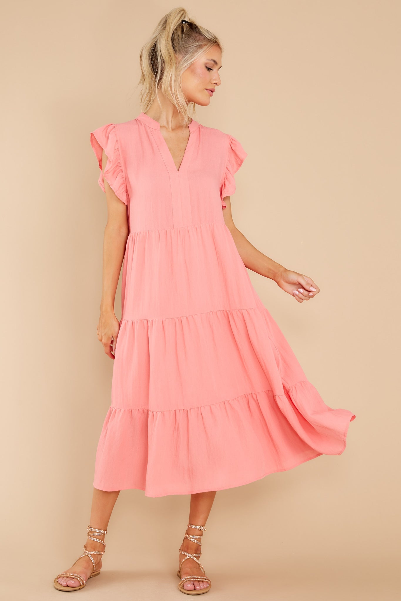Meaningful Ways Coral Midi Dress