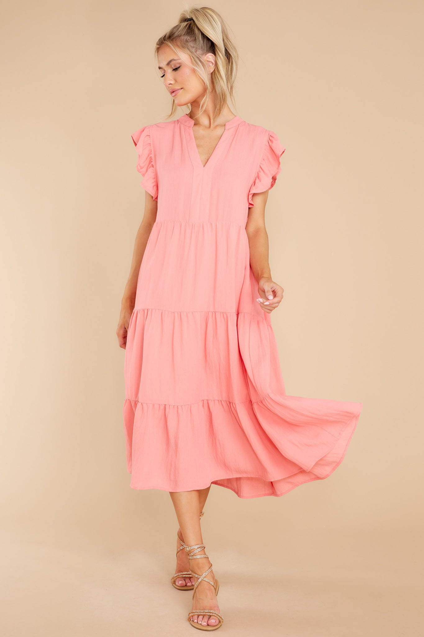 Meaningful Ways Coral Midi Dress
