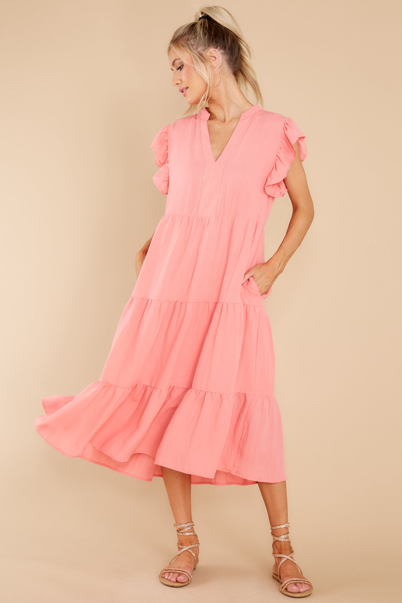 Meaningful Ways Coral Midi Dress