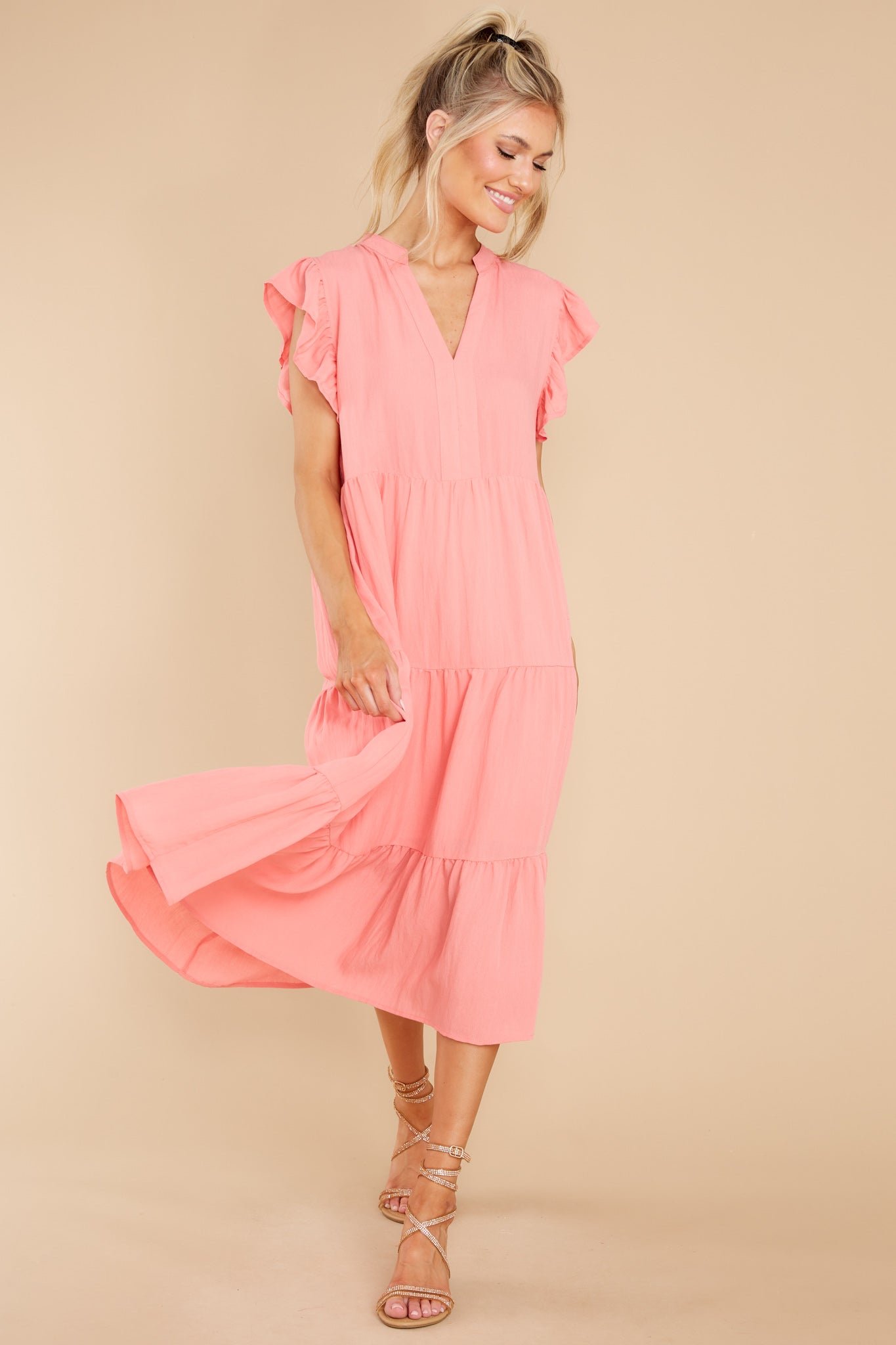 Meaningful Ways Coral Midi Dress
