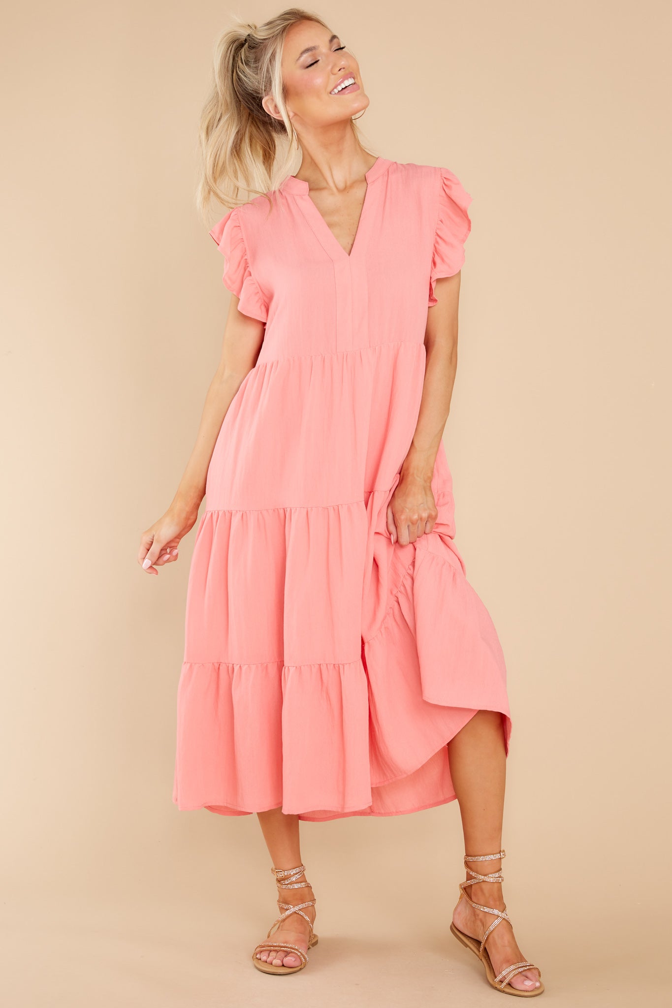 Meaningful Ways Coral Midi Dress