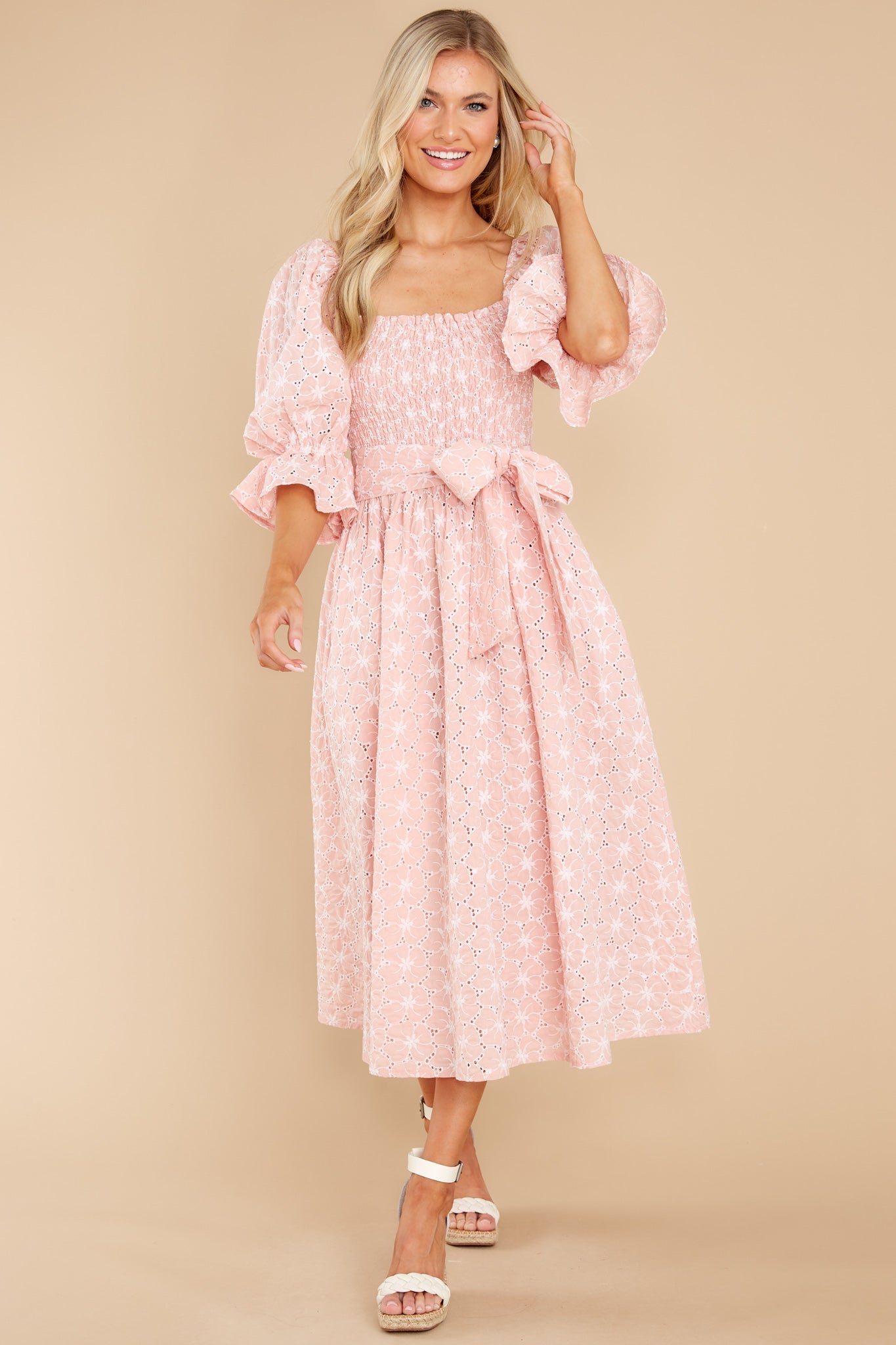 Beautiful Glow Blush Pink Floral Eyelet Dress