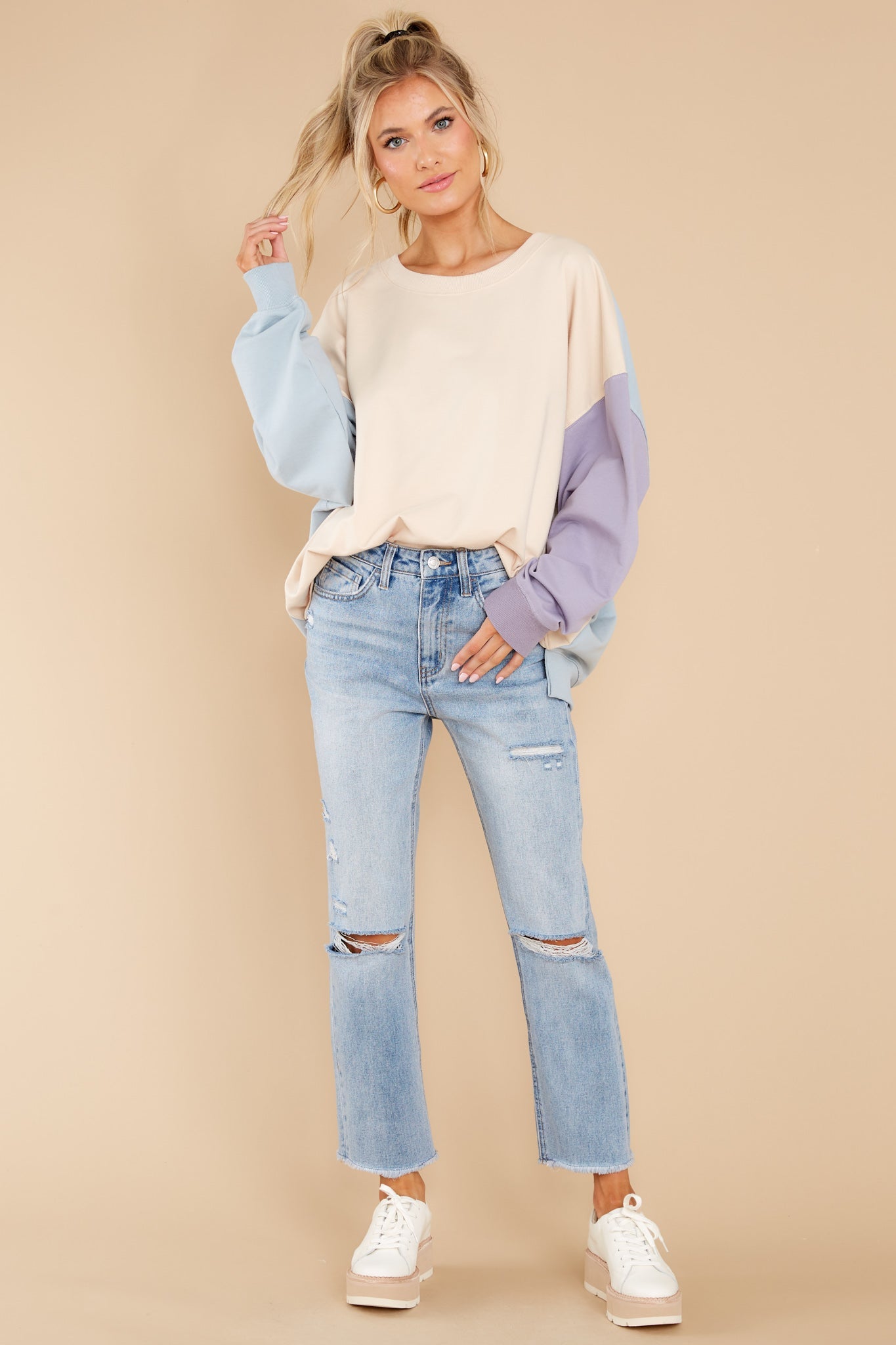 Energized Feeling Taupe Colorblock Sweatshirt