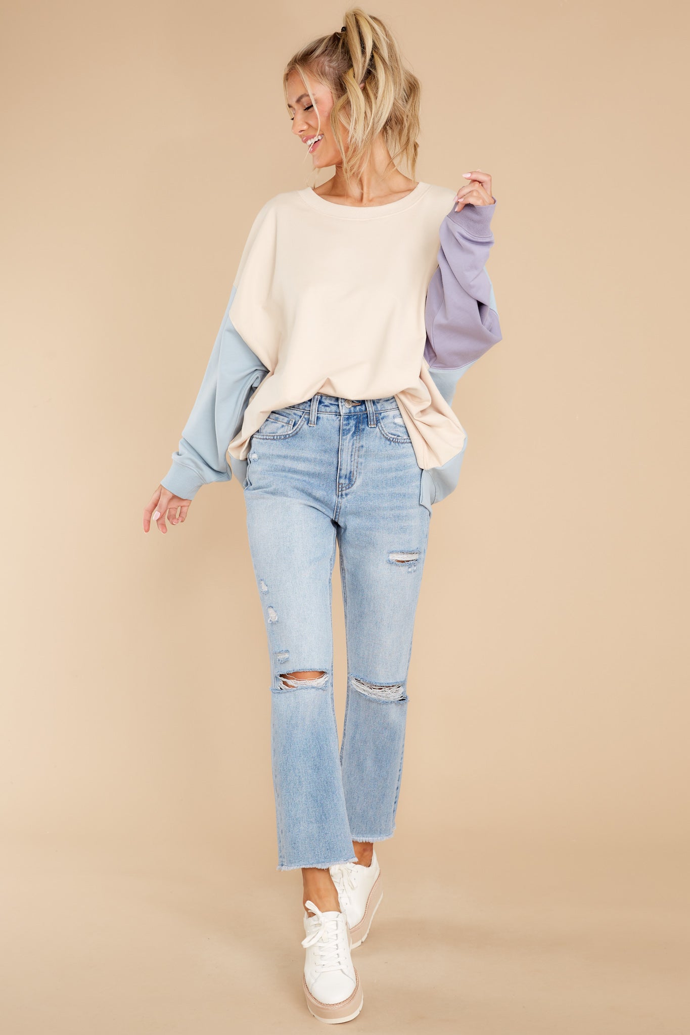 Energized Feeling Taupe Colorblock Sweatshirt