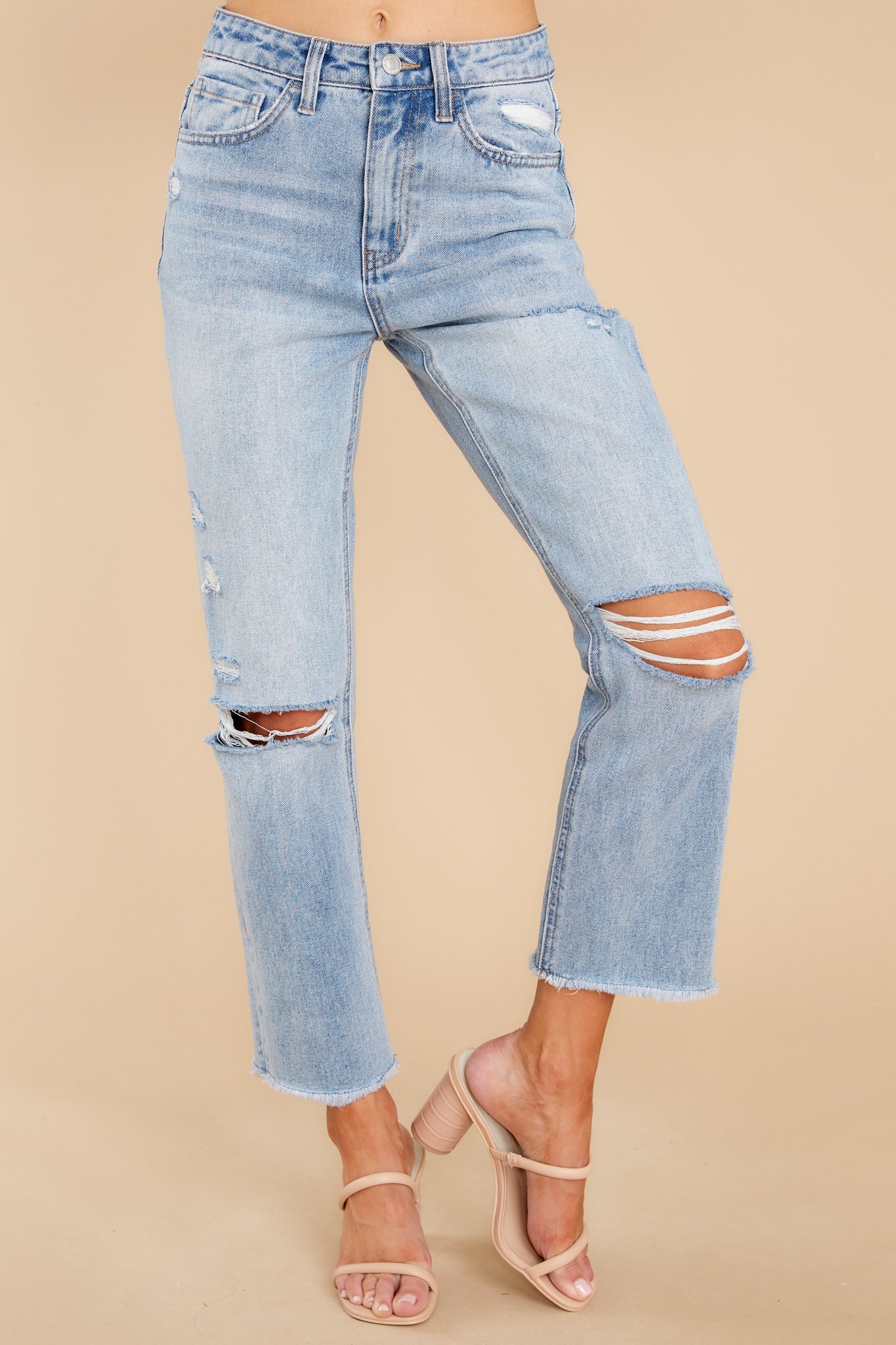 Find Your Edge Light Wash Distressed Straight Jeans