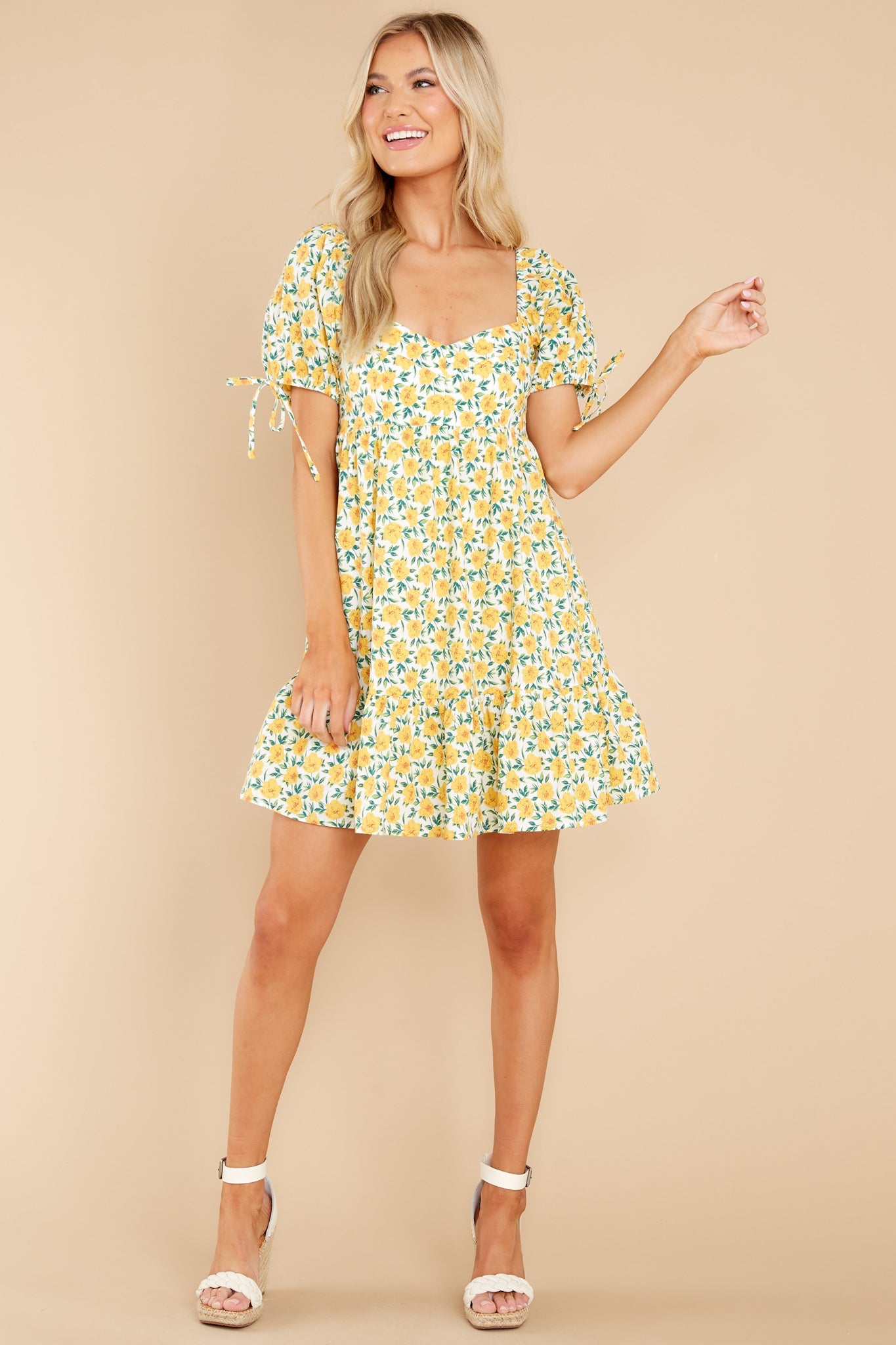Flower Side Walks Yellow Floral Print Dress